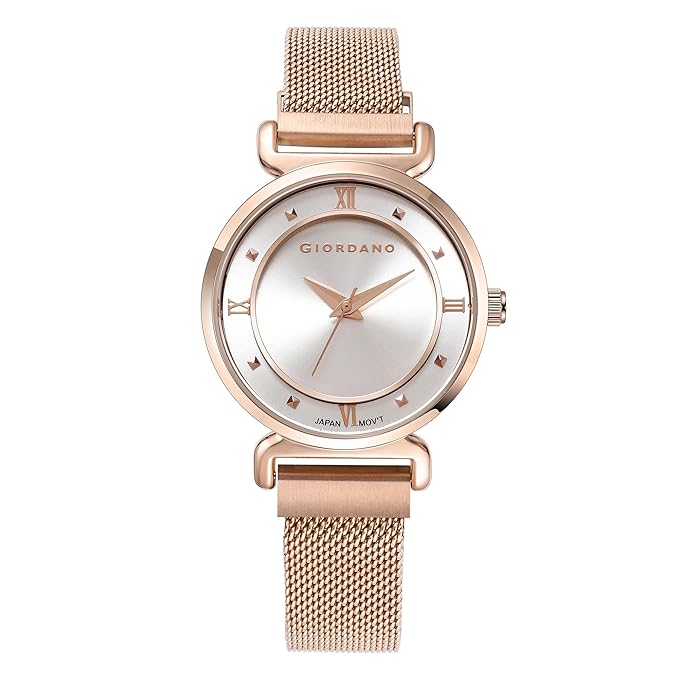 Giordano Silver  Analog Stylish Watch for Women with Mesh Metal Strap, 3 Hand Mechanism and Roman Numerals GZ-60062-22
