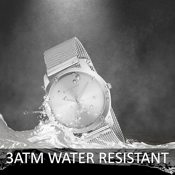 Giordano Slim Watch Collection Analog Watch for Men & Boys | Mesh Metal Band with Stainless Steel Case Round Shape Water Resistant Wrist Watch - GD-4064-11