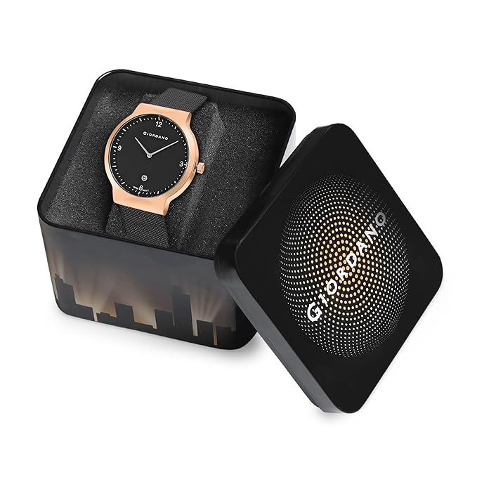 Giordano Analog Casual Round dial Wrist Watch for Men with mesh Metal Strap and Date Window | GZ-50057-33