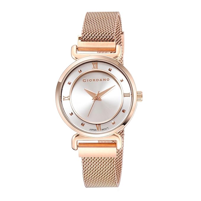 Giordano Silver  Analog Stylish Watch for Women with Mesh Metal Strap, 3 Hand Mechanism and Roman Numerals GZ-60062-22