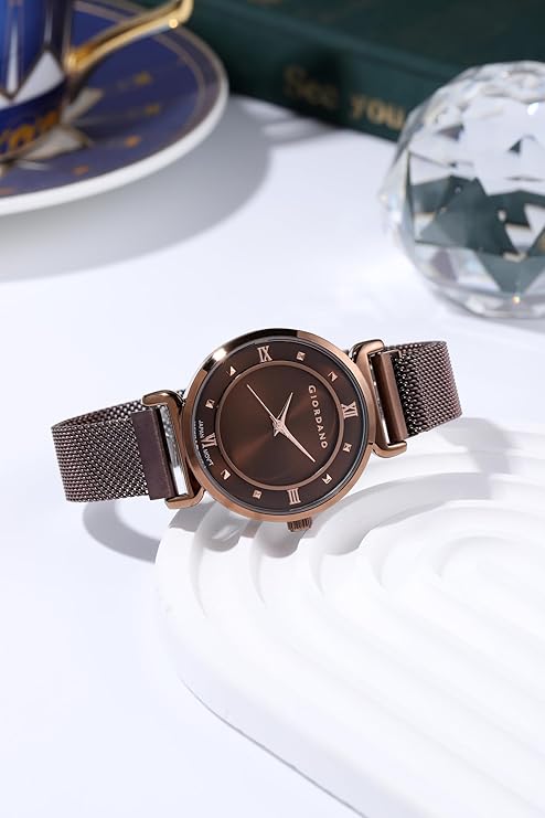 Giordano Silver  Analog Stylish Watch for Women with Mesh Metal Strap, 3 Hand Mechanism and Roman Numerals GZ-60062-55