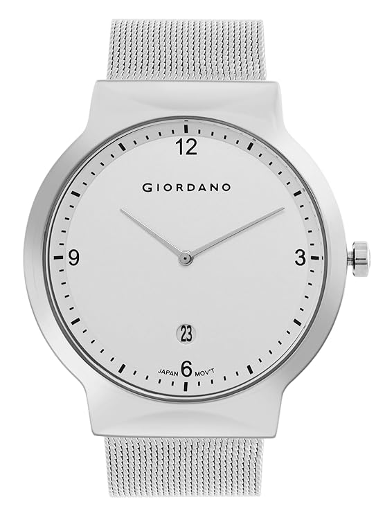 Giordano Analog Casual Round dial Wrist Watch for Men with mesh Metal Strap and Date Window | GZ-50057-11