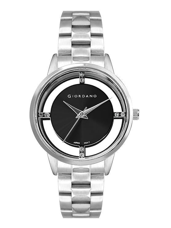 Giordano Analog Stylish Watch for Women with See-Through Dial with Crystal Accents and Stainless Steel Strap | GZ-60078-11