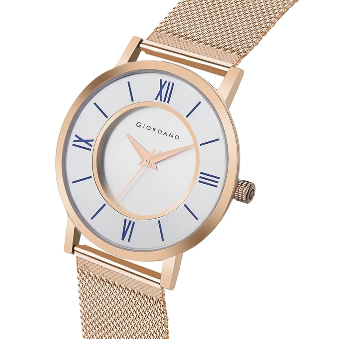 Giordano Rose Gold  Analog Stylish Watch for Couple with Stylish dial with Roman Indicess and mesh Metal Strap GD-1172-SETA-11