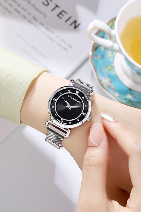 Giordano Silver  Analog Stylish Watch for Women with Mesh Metal Strap, 3 Hand Mechanism and Roman Numerals GZ-60062-11