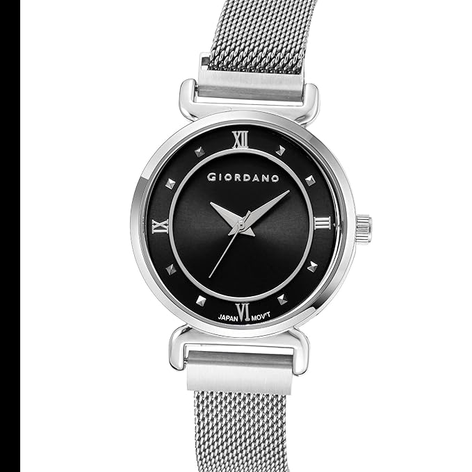 Giordano Silver  Analog Stylish Watch for Women with Mesh Metal Strap, 3 Hand Mechanism and Roman Numerals GZ-60062-11