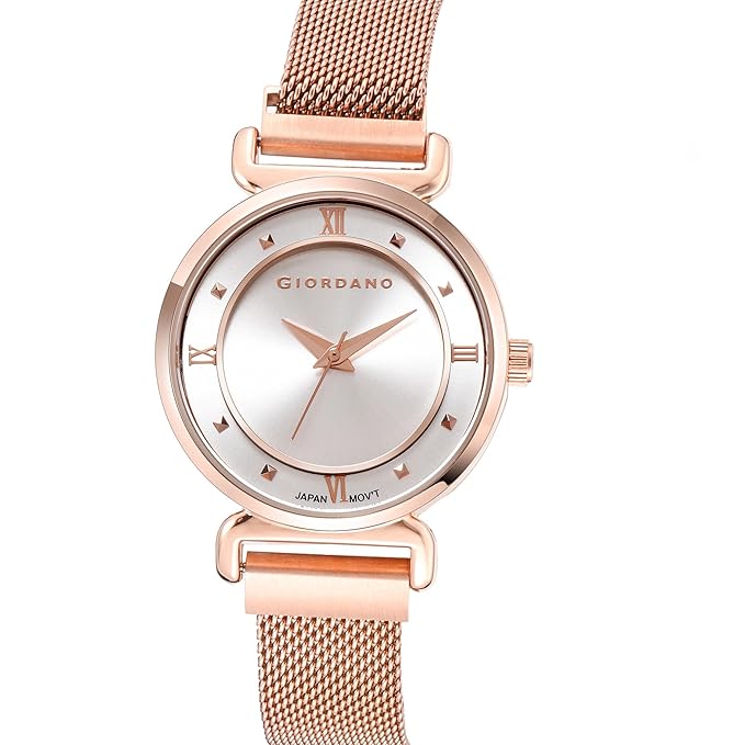 Giordano Silver  Analog Stylish Watch for Women with Mesh Metal Strap, 3 Hand Mechanism and Roman Numerals GZ-60062-22
