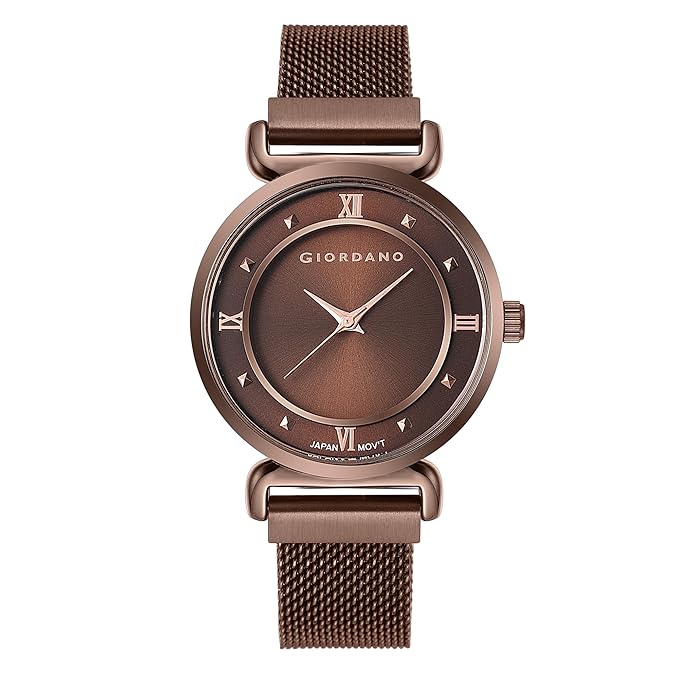 Giordano Silver  Analog Stylish Watch for Women with Mesh Metal Strap, 3 Hand Mechanism and Roman Numerals GZ-60062-55
