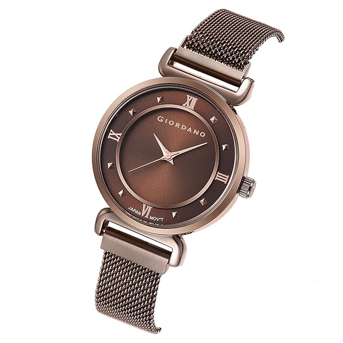 Giordano Silver  Analog Stylish Watch for Women with Mesh Metal Strap, 3 Hand Mechanism and Roman Numerals GZ-60062-55