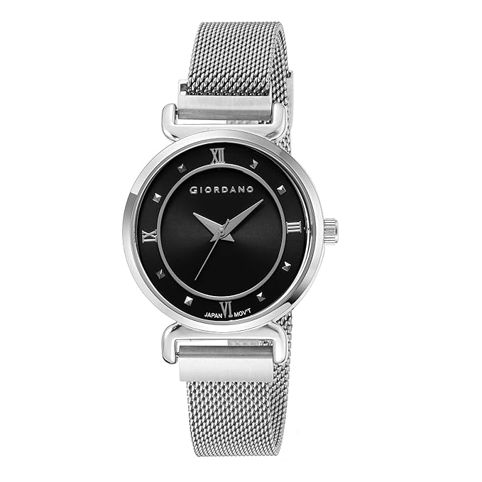 Giordano Silver  Analog Stylish Watch for Women with Mesh Metal Strap, 3 Hand Mechanism and Roman Numerals GZ-60062-11