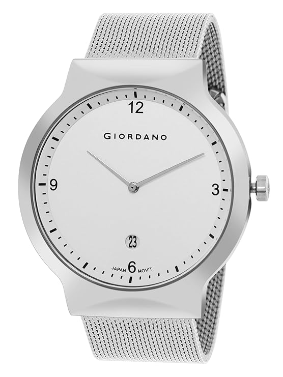 Giordano Analog Casual Round dial Wrist Watch for Men with mesh Metal Strap and Date Window | GZ-50057-11