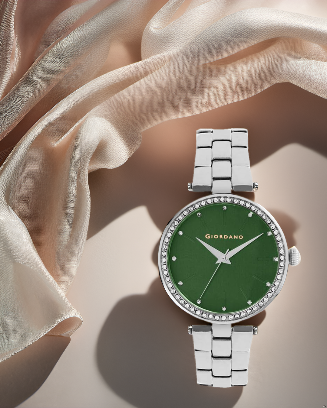 Giordano Analog Watch for Women with Diamond Studded Case and Metal Strap | A2079-55