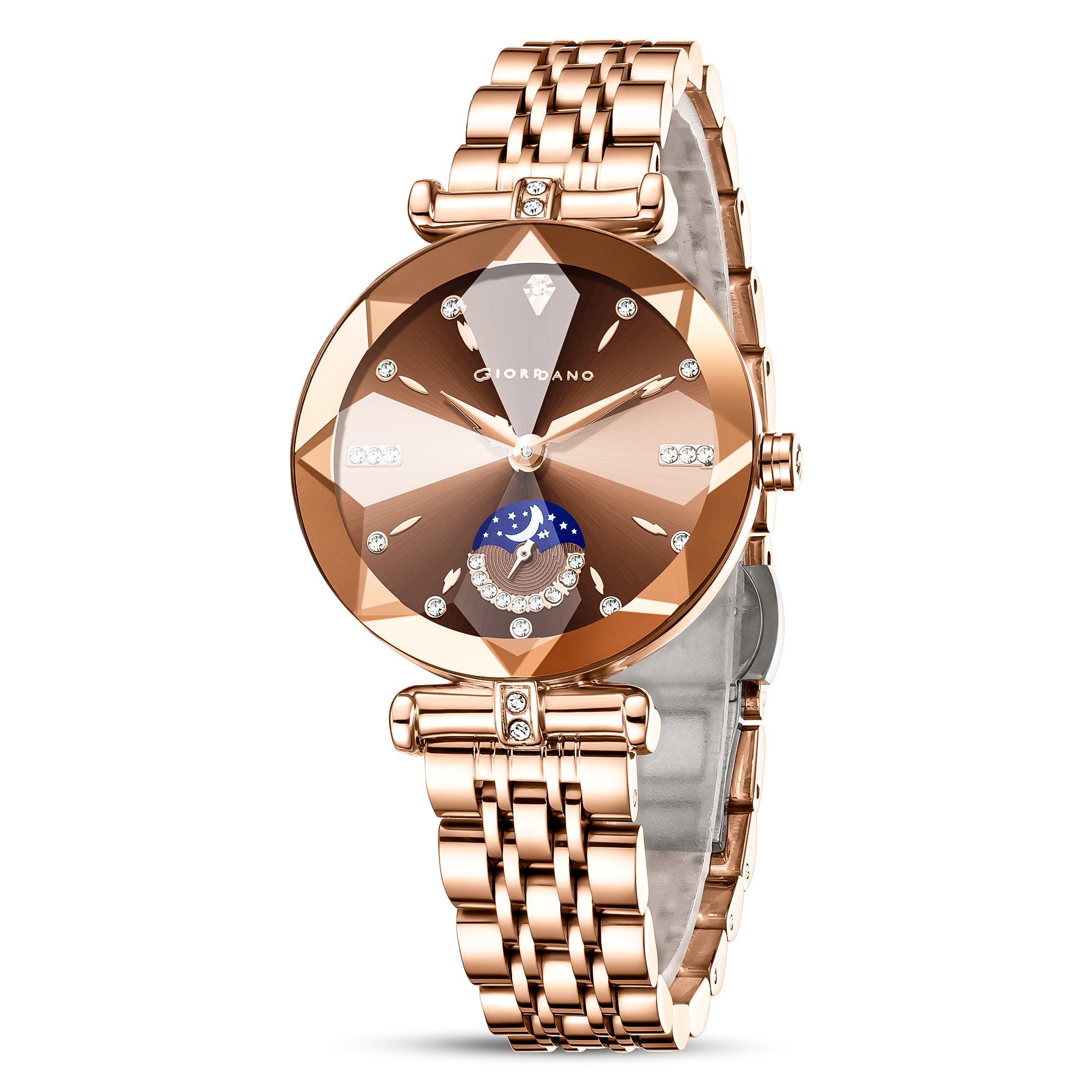 Giordano Premium Watch for women Elegant Round cut glass Dial with Stainless Steel Strap & Quartz Movement-GZ-60094-11