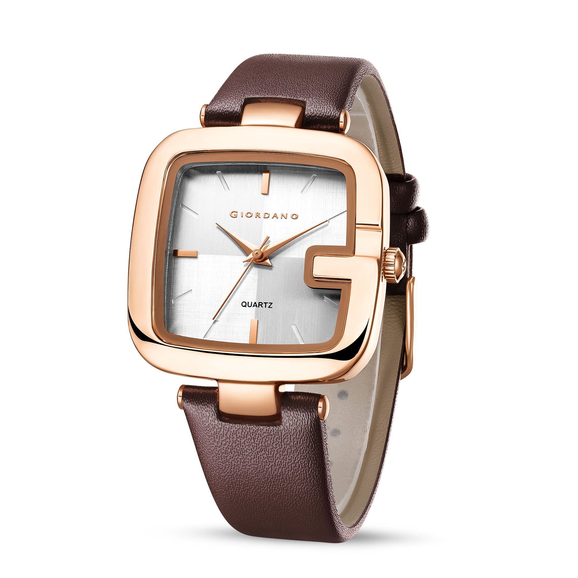 Giordano Square Dial Watch for women with leather strap and Premium Quartz moevment-GZ-60089-02