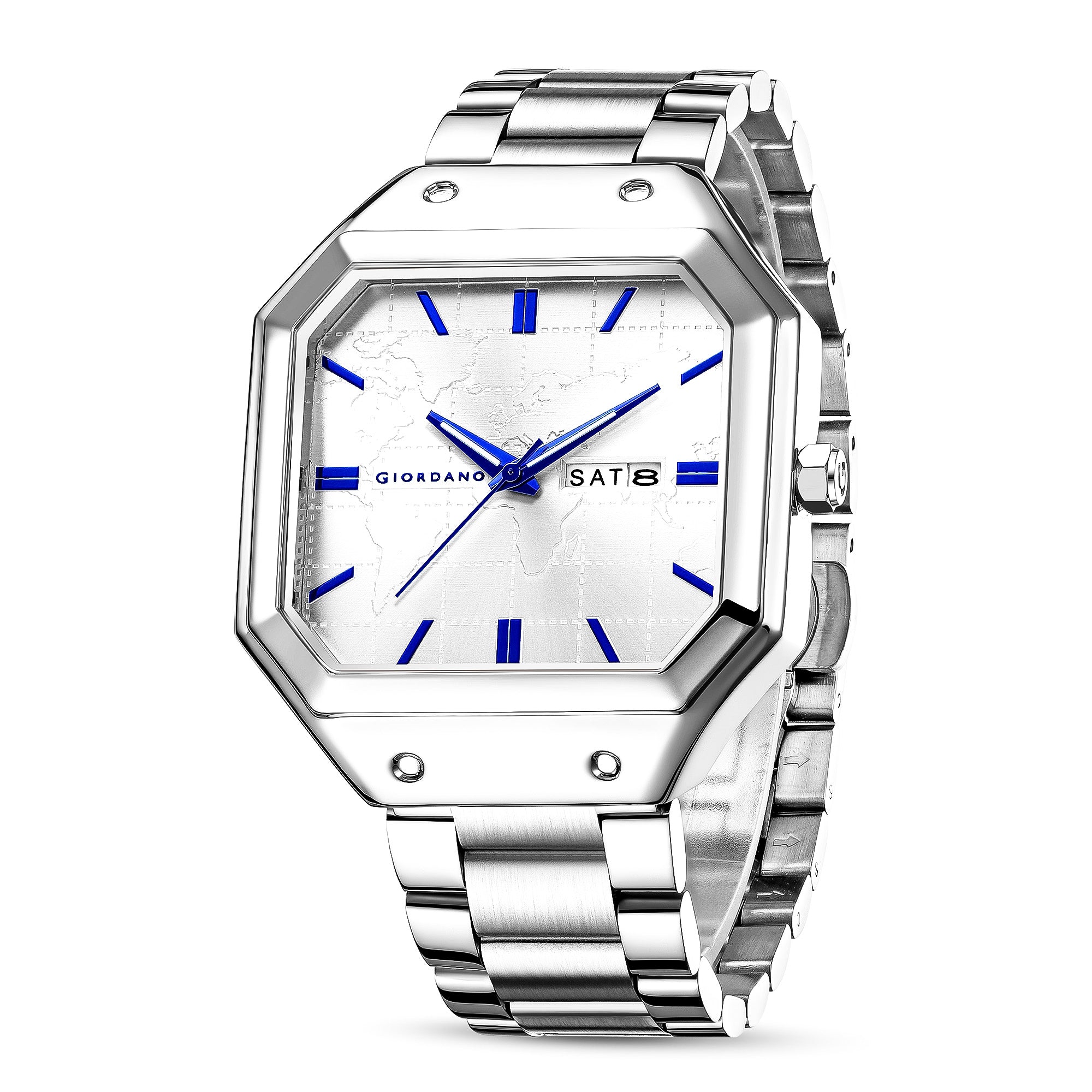Giordano Premium  watch for men – Unique Octagone Case, Stainless Steel Band with Day & Date Display-GZ-50126-22