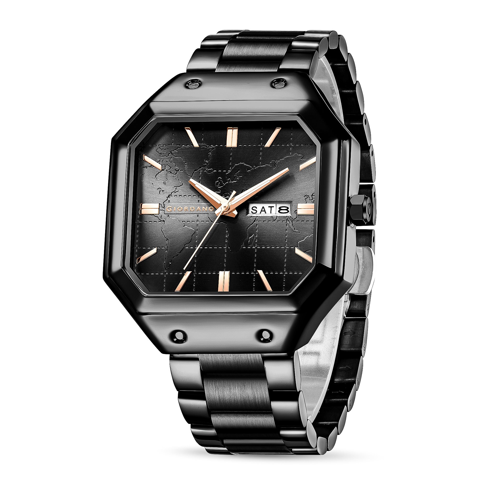 Giordano Premium  watch for men – Unique Octagone Case, Stainless Steel Band with Day & Date Display-GZ-50126-11