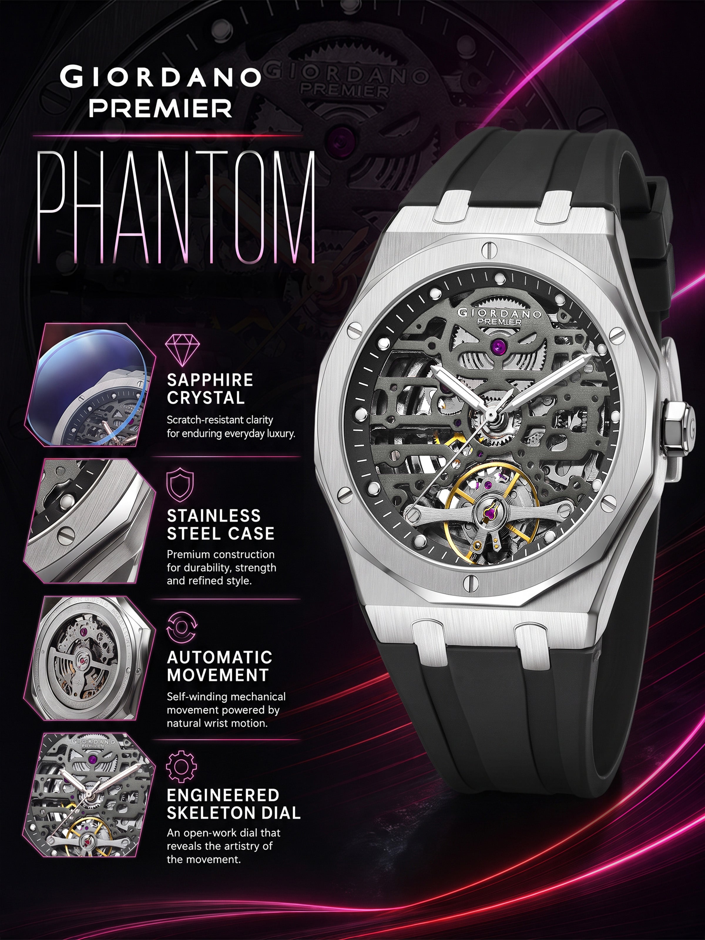 Giordano Premier Phantom Collection Automatic Watch for Men - GZ-50224-02