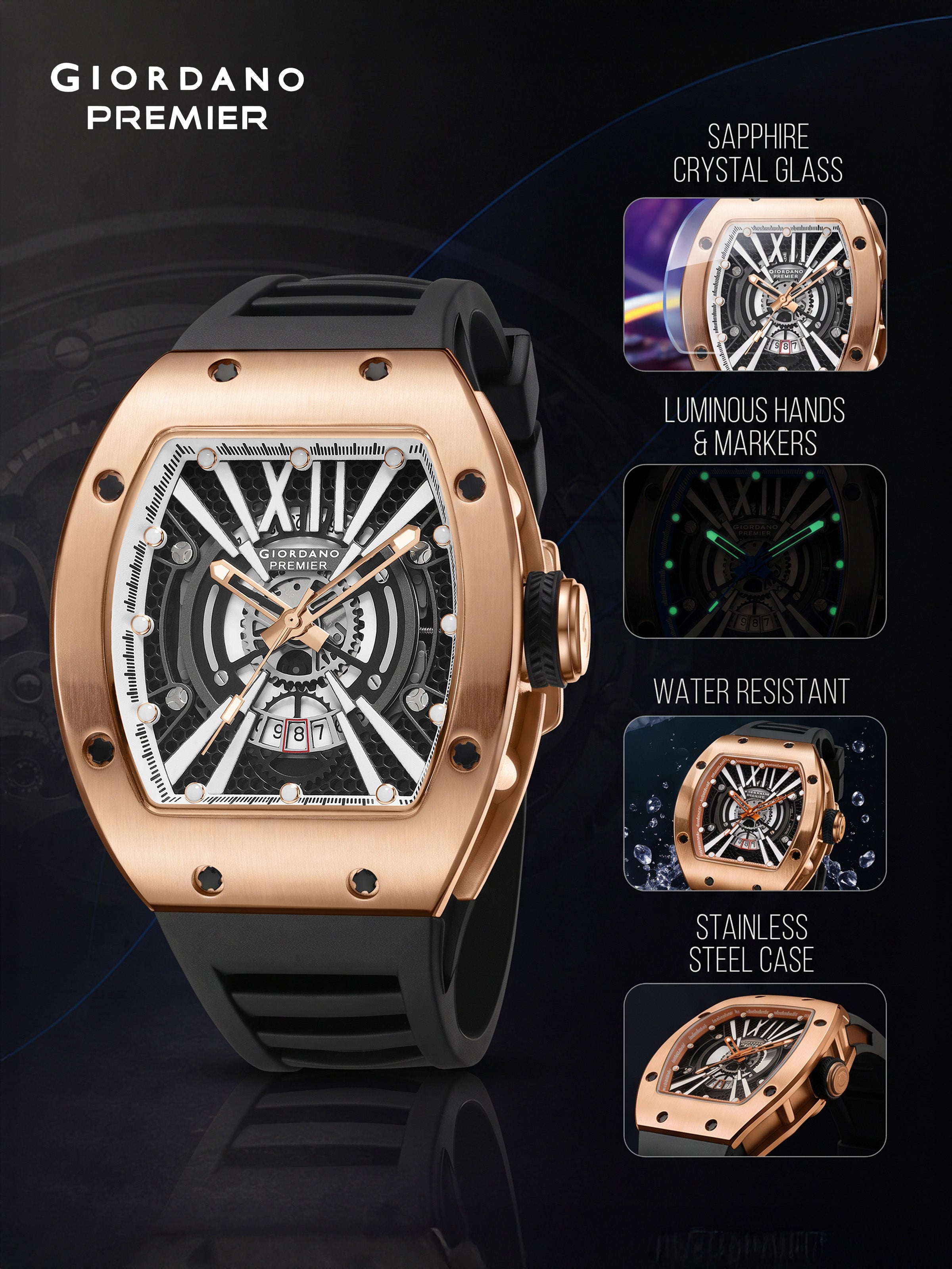 Giordano Premier Romech Collection Analog Skeleton Watch for Men - GZ-50230-03