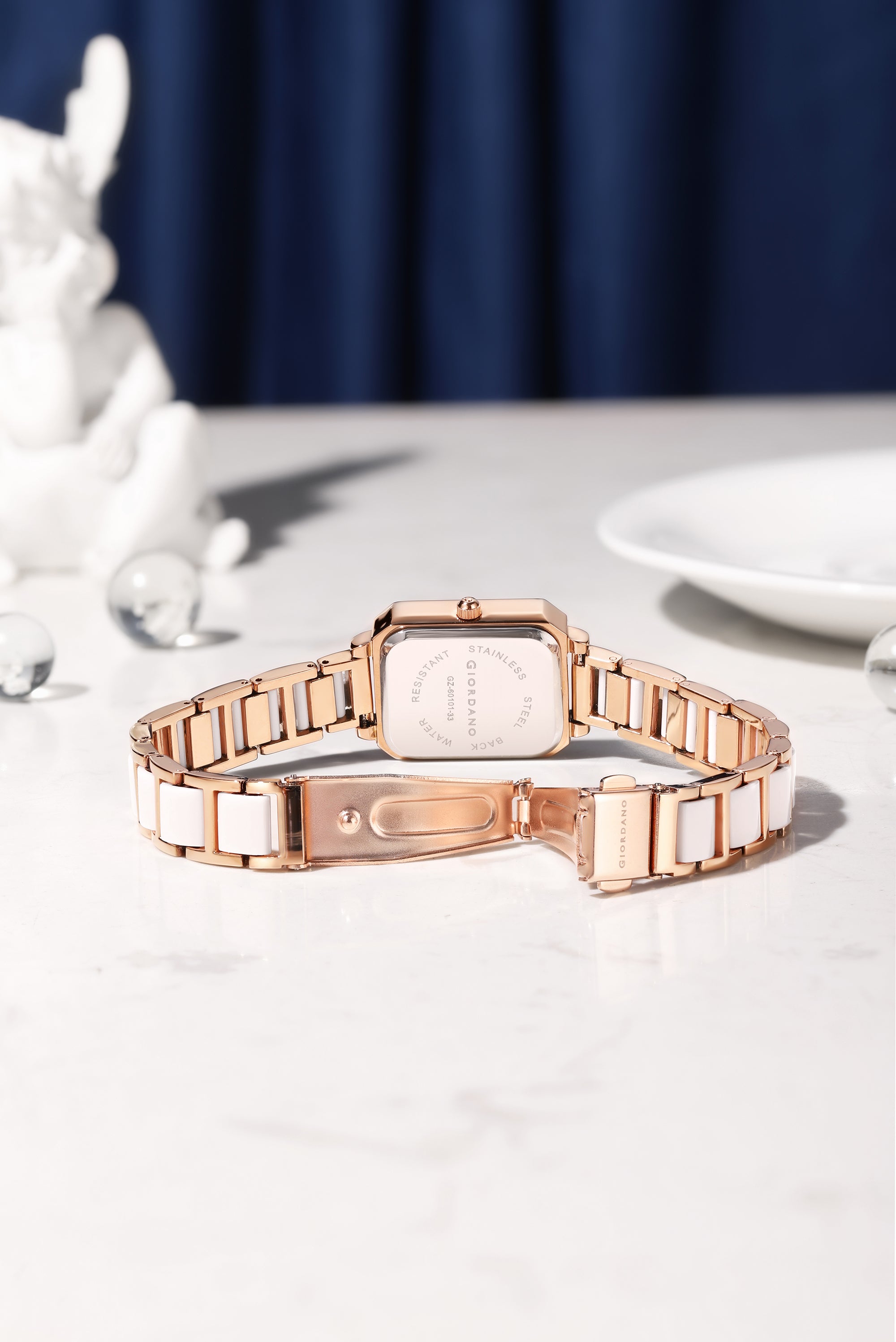 Giordano Classic  Rectangular Dial Watch for women with Crystal Markers and dual tone stainless steel Strap GZ-60101-33