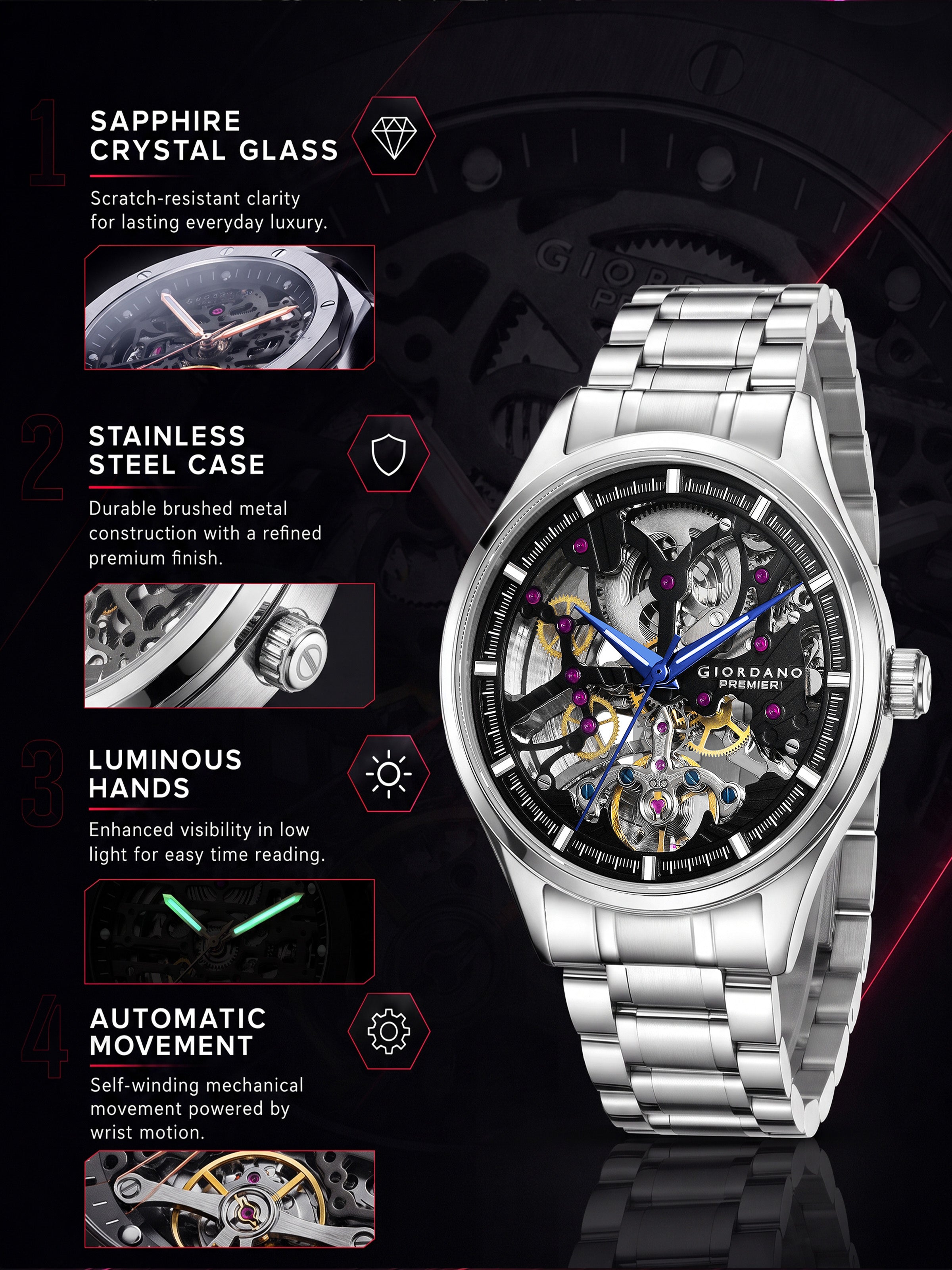 Giordano Premier Fortezza Collection Automatic Watch for Men - GZ-50225-22