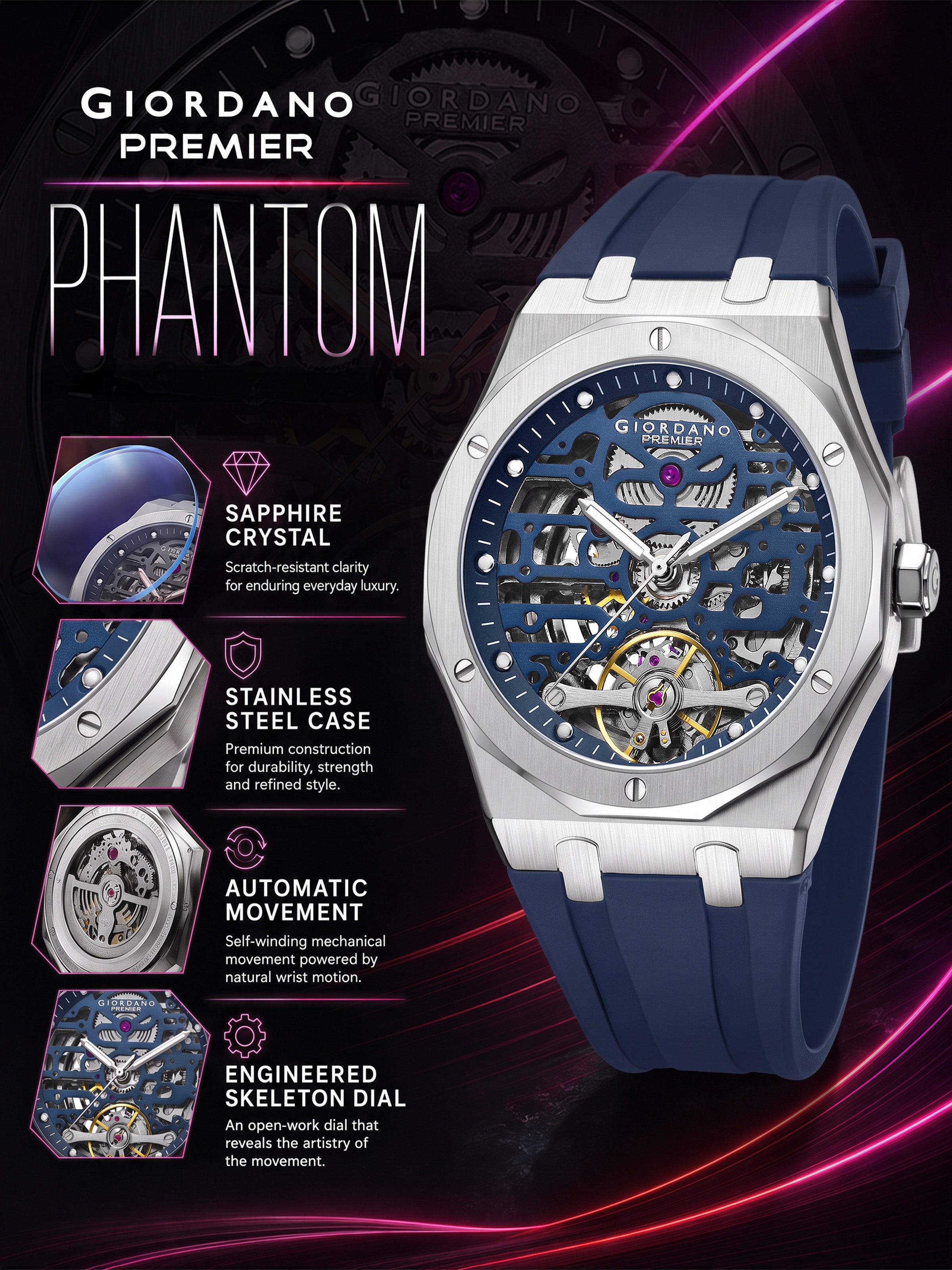 Giordano Premier Phantom Collection Automatic Watch for Men - GZ-50224-03