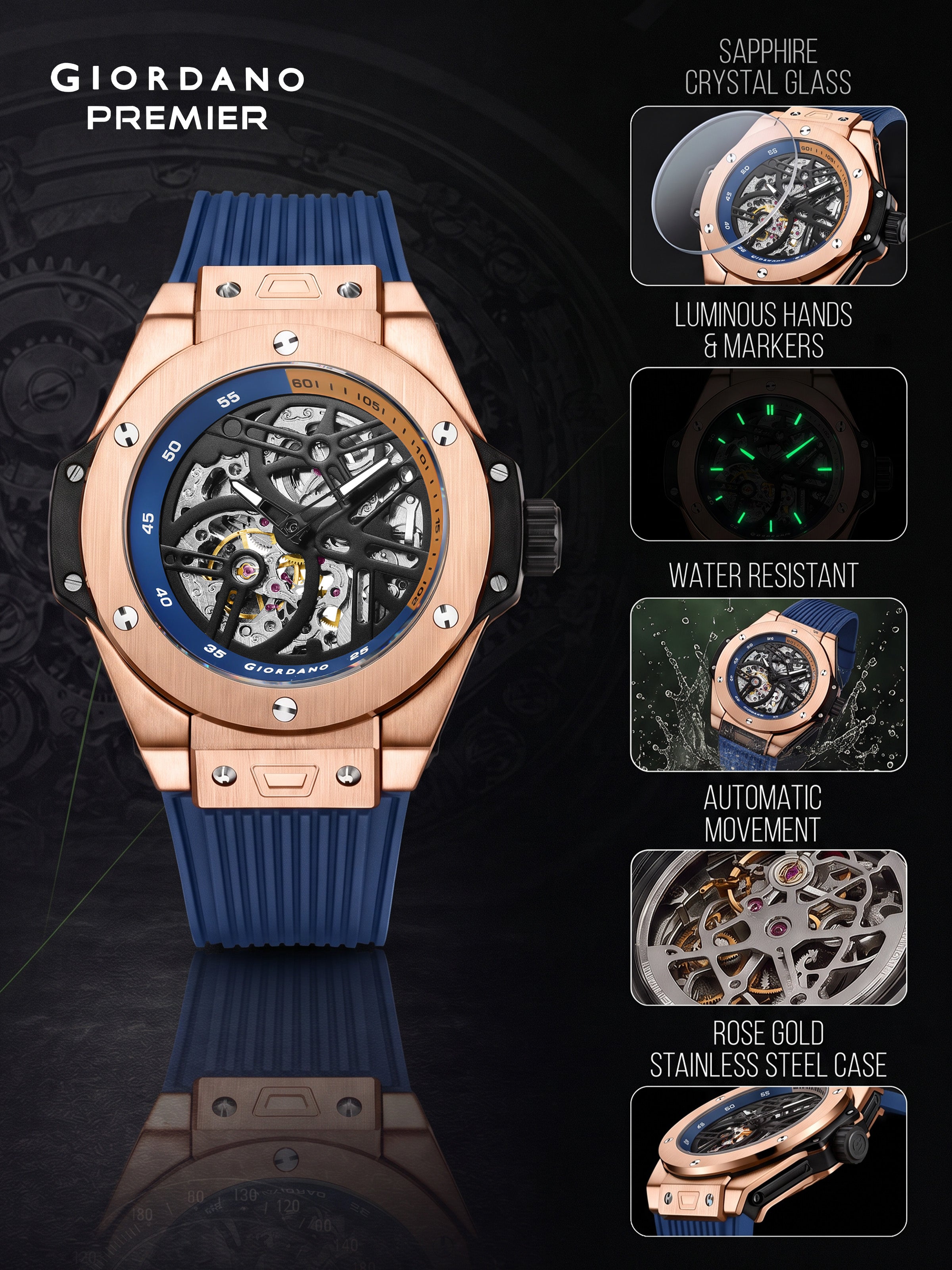 Giordano Premier Phantom Collection Automatic Skeleton Watch for Men - GZ-50240-02