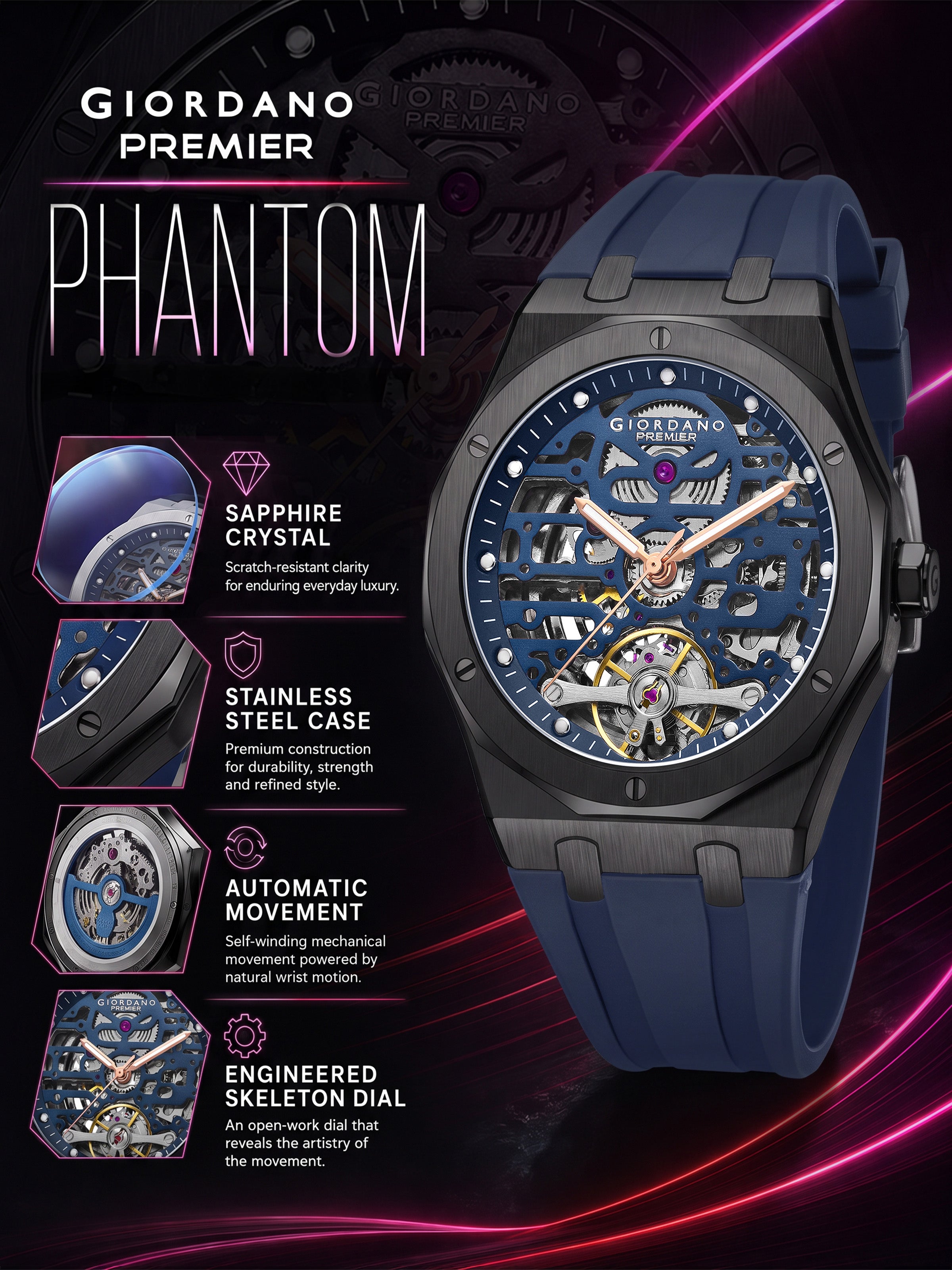 Giordano Premier Phantom Collection Automatic Watch for Men - GZ-50224-04