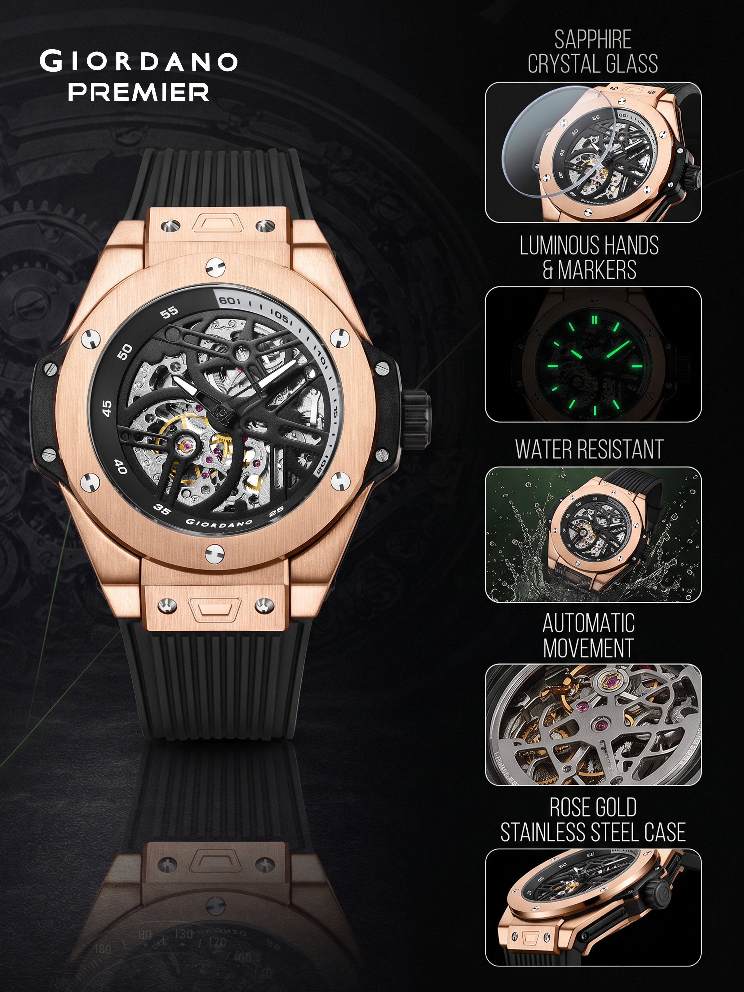 Giordano Premier Phantom Collection Automatic Skeleton Watch for Men - GZ-50240-03