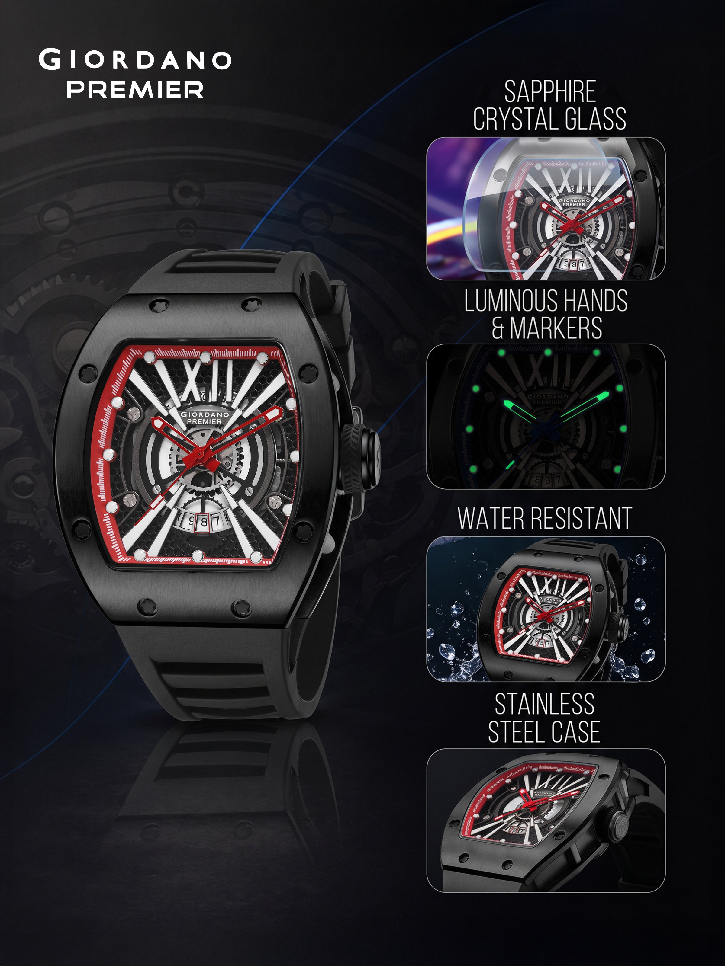Giordano Premier Romech Collection Analog Skeleton Watch for Men - GZ-50230-02