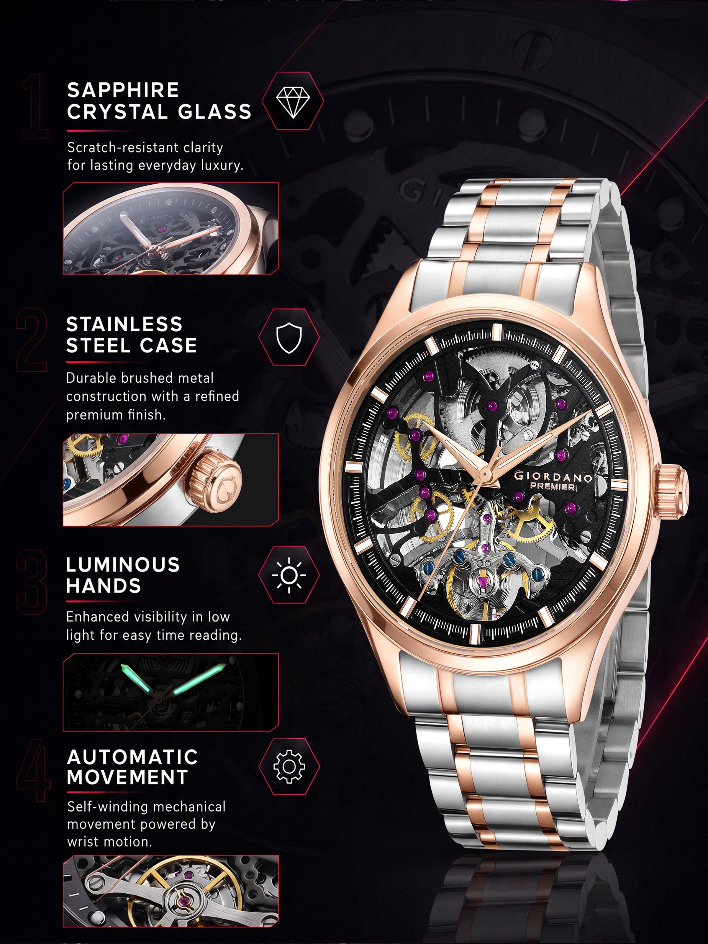 Giordano Premier Fortezza Collection Automatic Watch for Men - GZ-50225-33