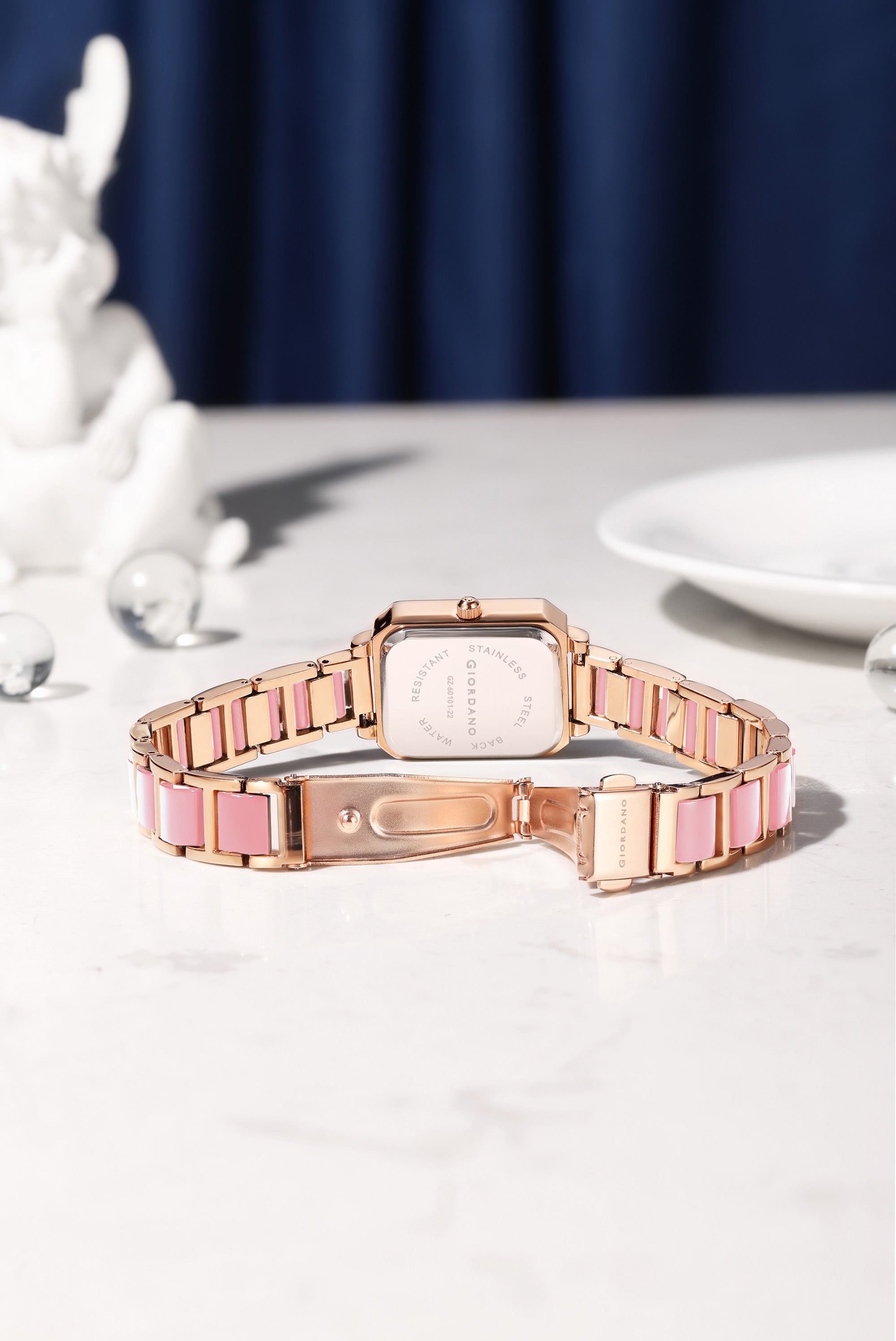Giordano Classic  Rectangular Dial Watch for women with Crystal Markers and dual tone stainless steel Strap GZ-60101-22
