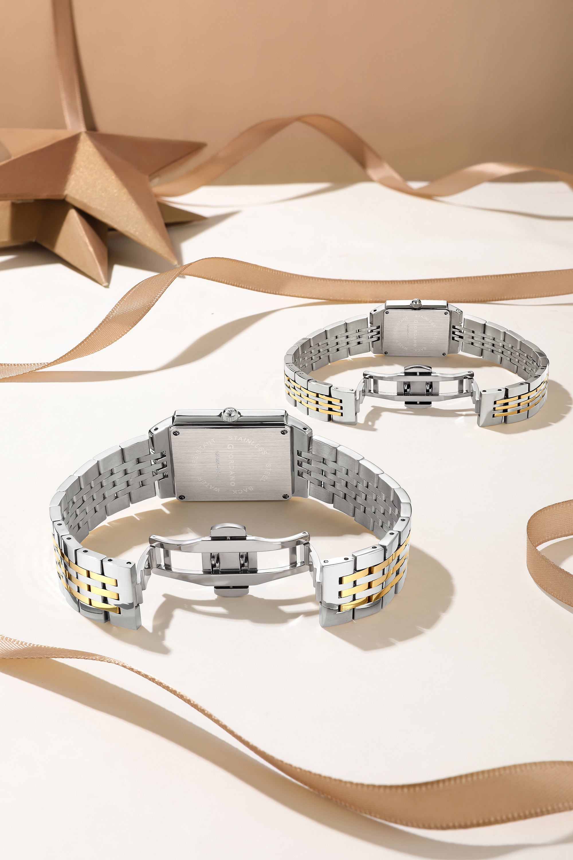 Giordano Analog Pair Watch For Unisex With Round Dial, Crystal Indices , Date Display And Stainless Steel Strap GZ-991-SET-33