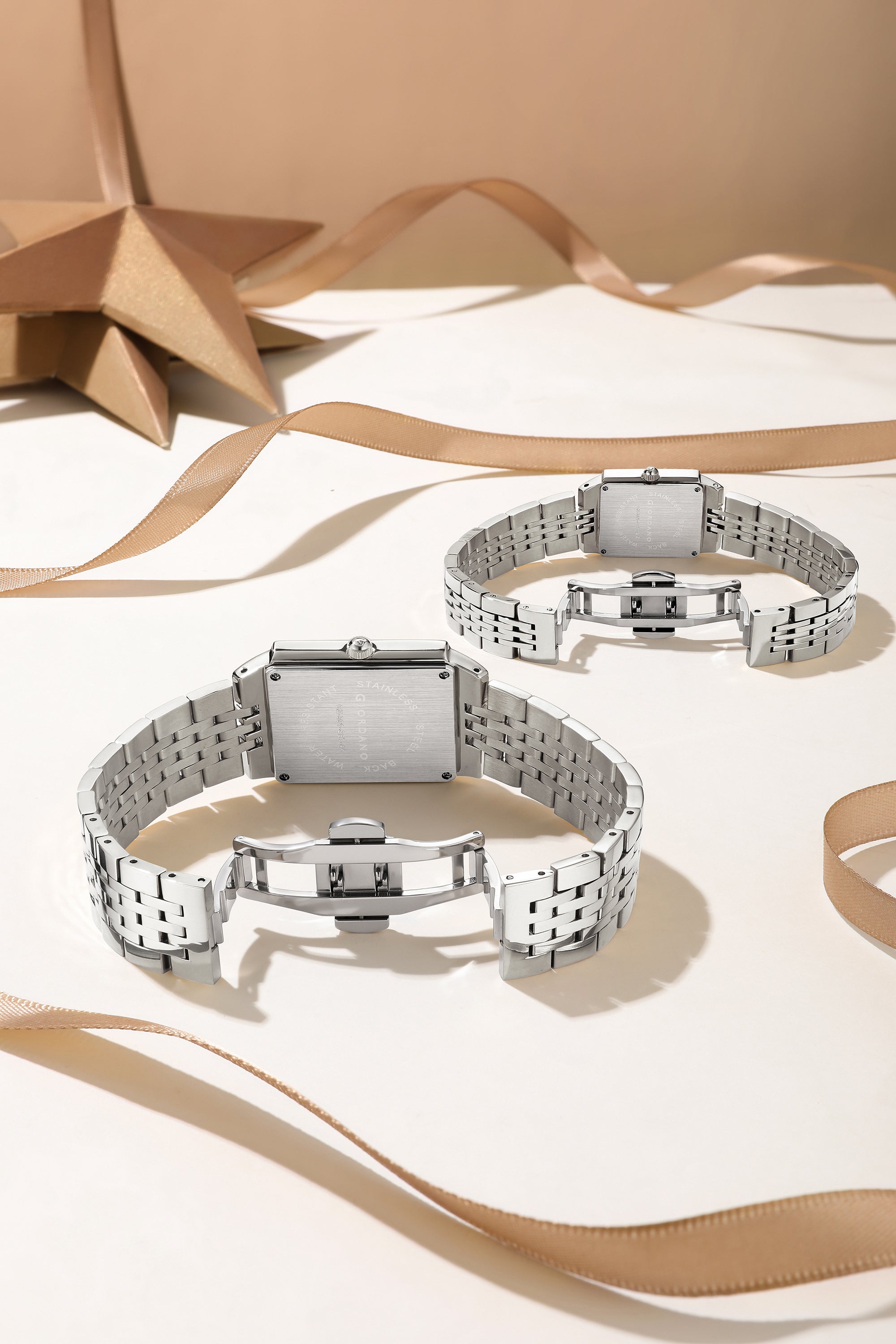 Giordano Analog Pair Watch For Unisex With Round Dial, Crystal Indices , Date Display And Stainless Steel Strap GZ-991-SET-44