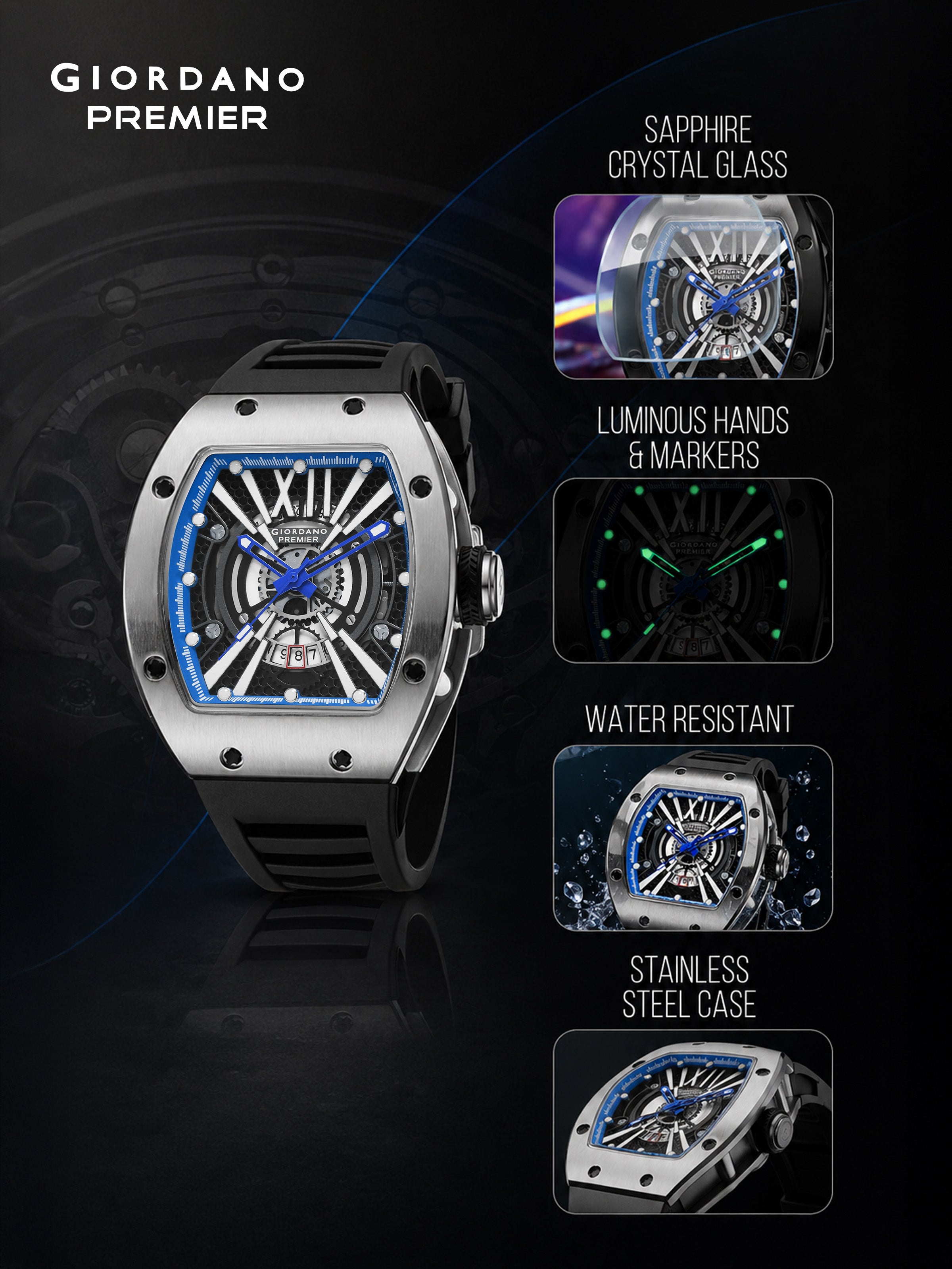 Giordano Premier Romech Collection Analog Skeleton Watch for Men - GZ-50230-01