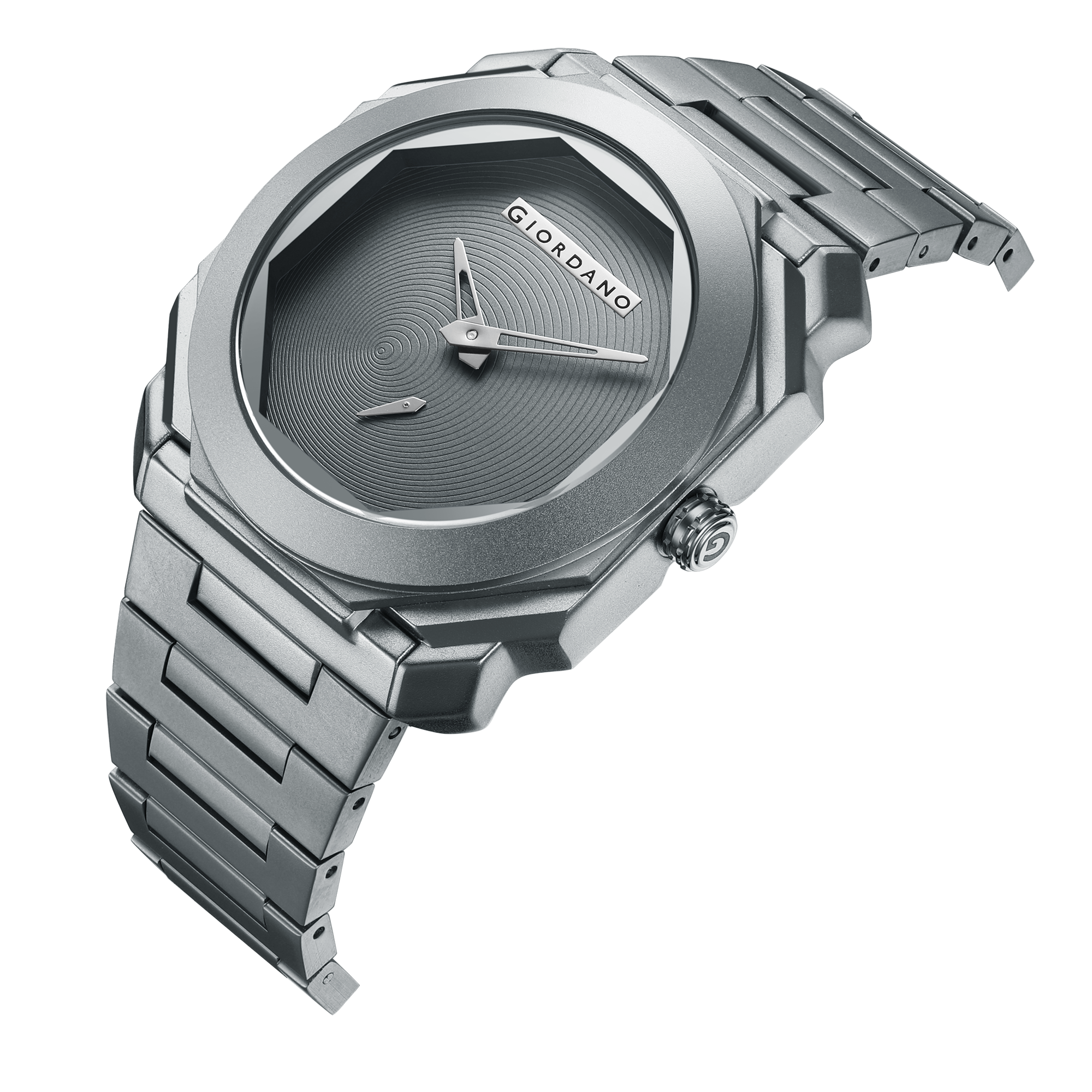 Giordano Octagonal Stainless Steel Watch for Men – Textured Dial with Subdial, Matte Finish Strap | GZ-50131-22