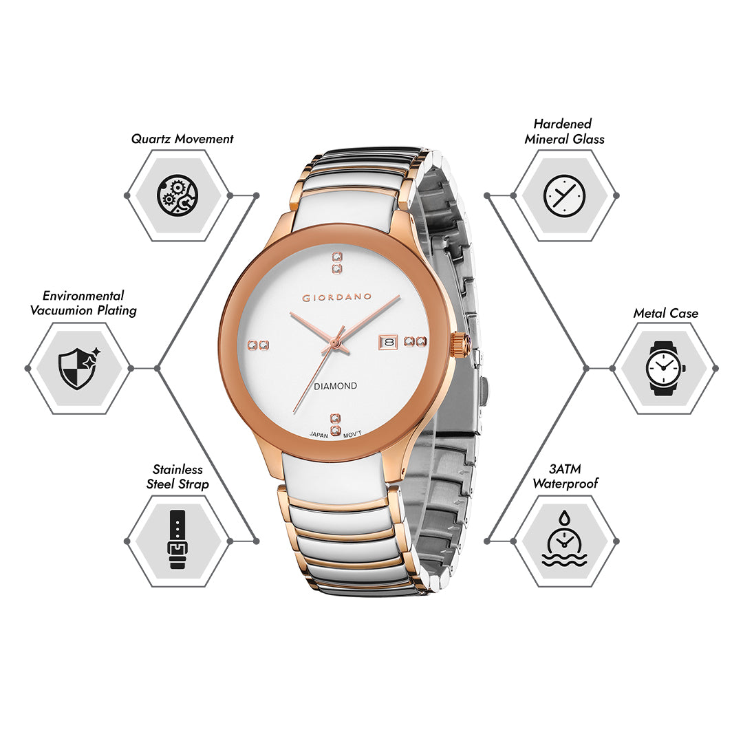 Giordano Classic Analog Watch for Men with Diamond Accents and Stainless Steel Strap GZ-50102-11