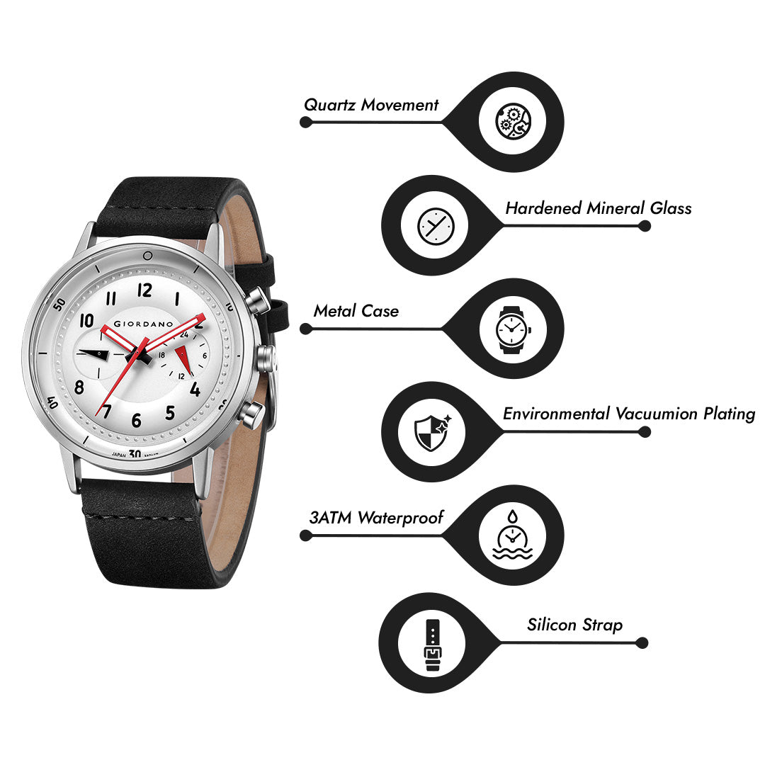 Giordano Analog Sporty Multi-Functional Watch for Men with Round Shape dial and Leather Strap | GZ-50088-02