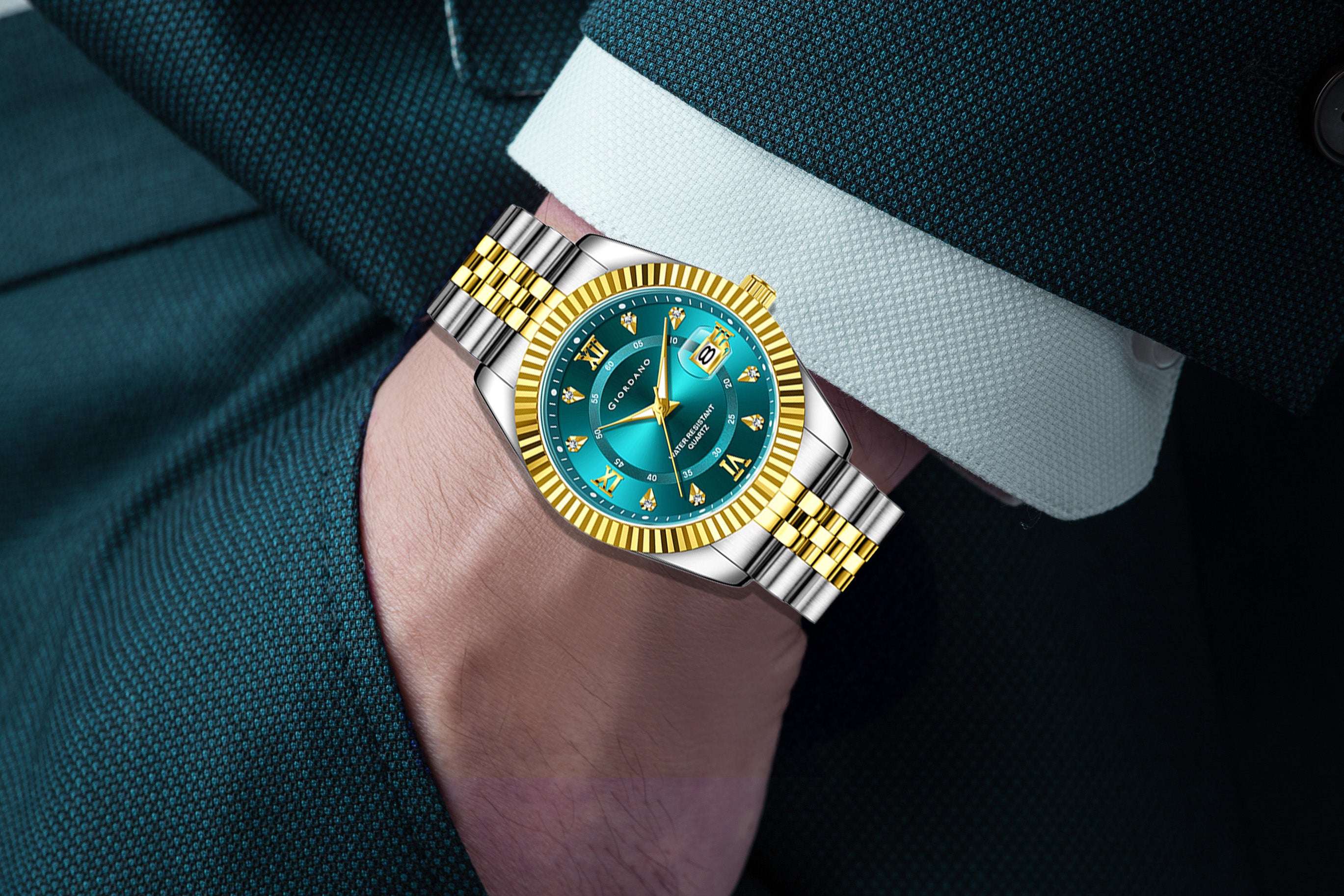 Giordano Analog Watch For Men - Dual-Tone Stainless Steel Strap, Crystal Indices And Fluted Bezel GZ-50139-44