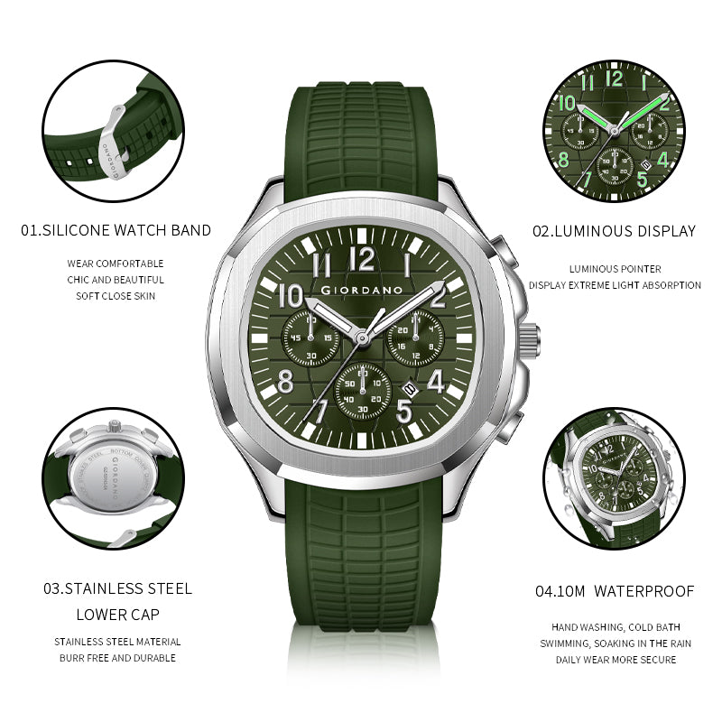 Giordano Precision and Comfort Multi Function Watch for Men with Textured Dial & Trendy Silicone Band | GZ-50143-04
