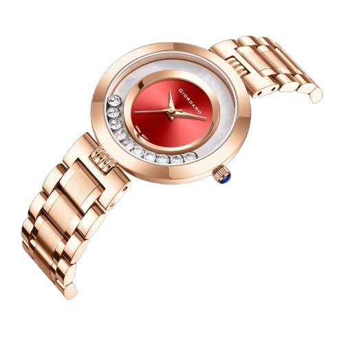 Giordano Rose Gold  Dancing Diamonds Collection Analogue Watch for Women with Elegant Stainless Steel Strap and 3 Hand Mechanism GZ-60083-33