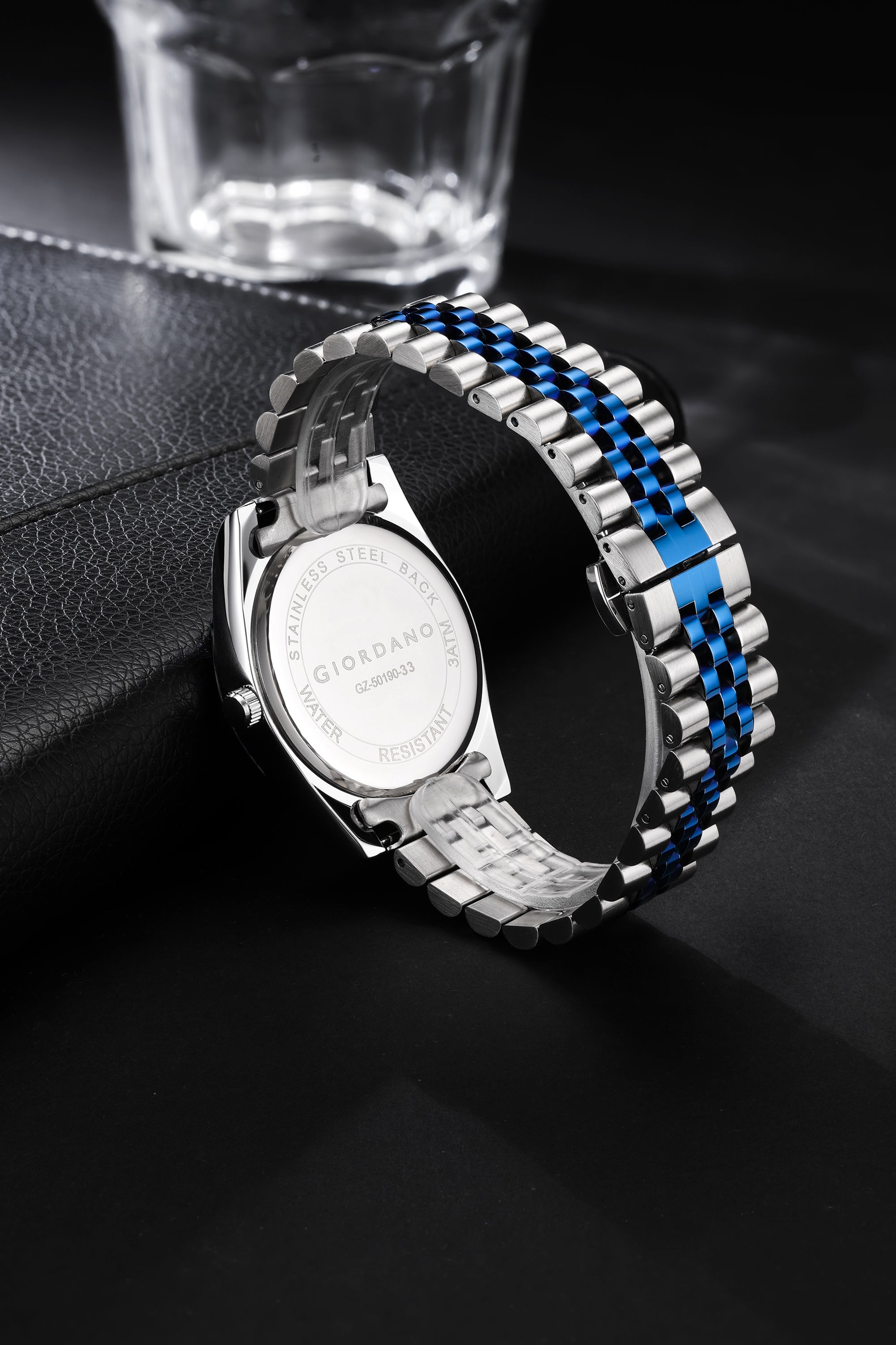 Giordano Analog Quartz Watch for Men with Blue Dial, Roman Numeral & Baton Markers, Date Display, Fluted Bezel and Two-Tone Blue & Silver Stainless Steel Strap - GZ-50190-33