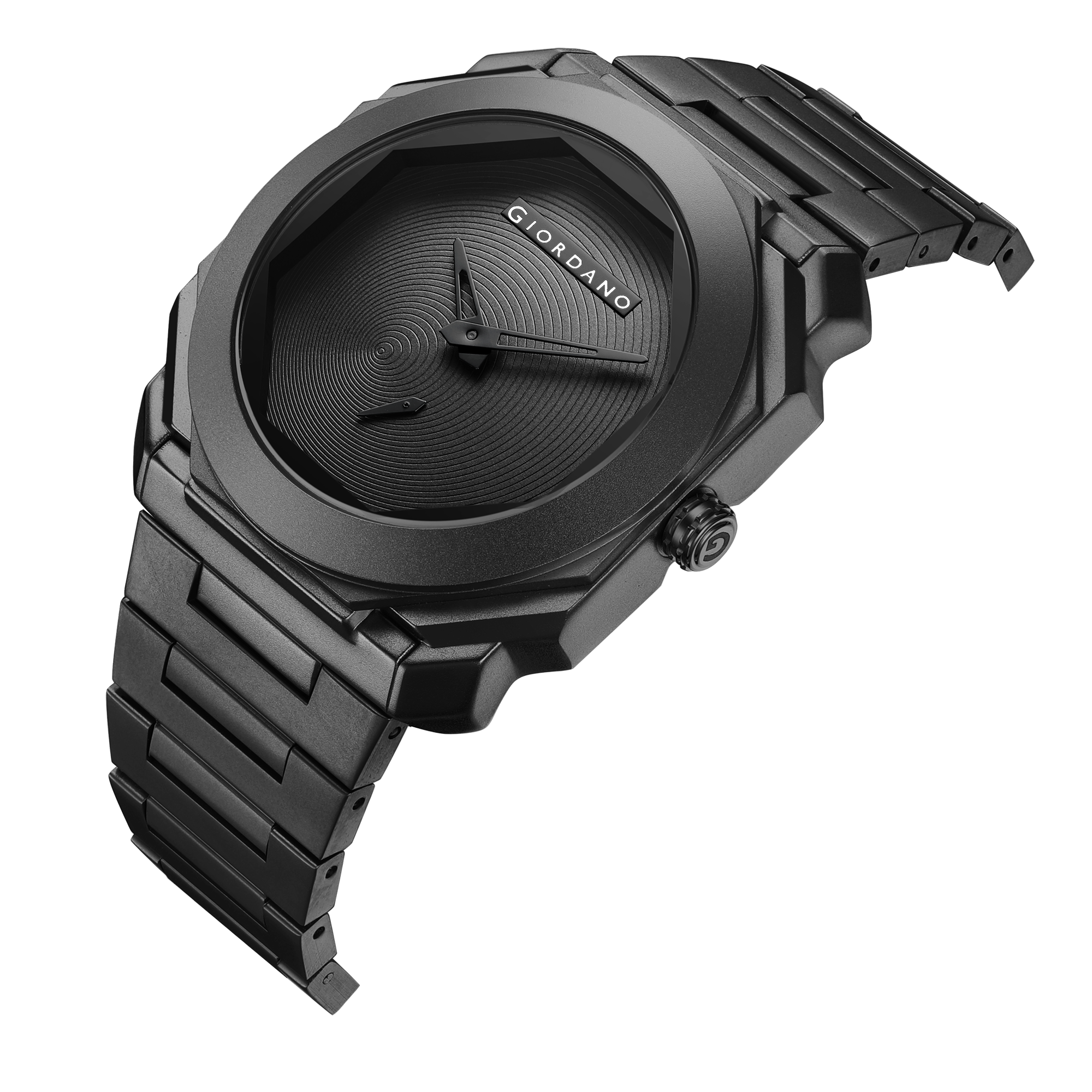 Giordano Octagonal Stainless Steel Watch for Men – Textured Dial with Subdial, Matte Finish Strap | GZ-50131-11
