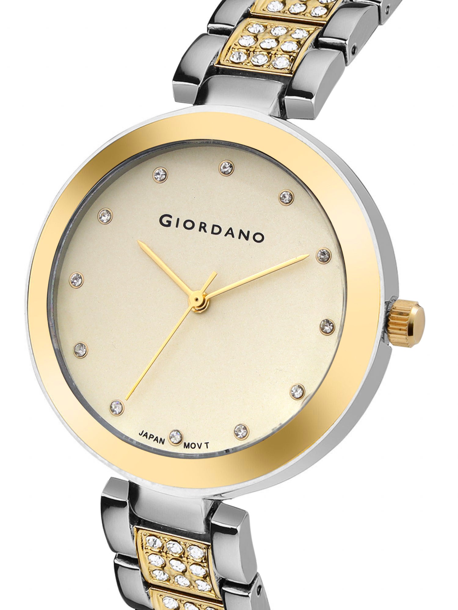 Giordano Eleganza Collection Analog Watch for Women with Crystal-Studded Strap & Diamond Indices-A2037-77