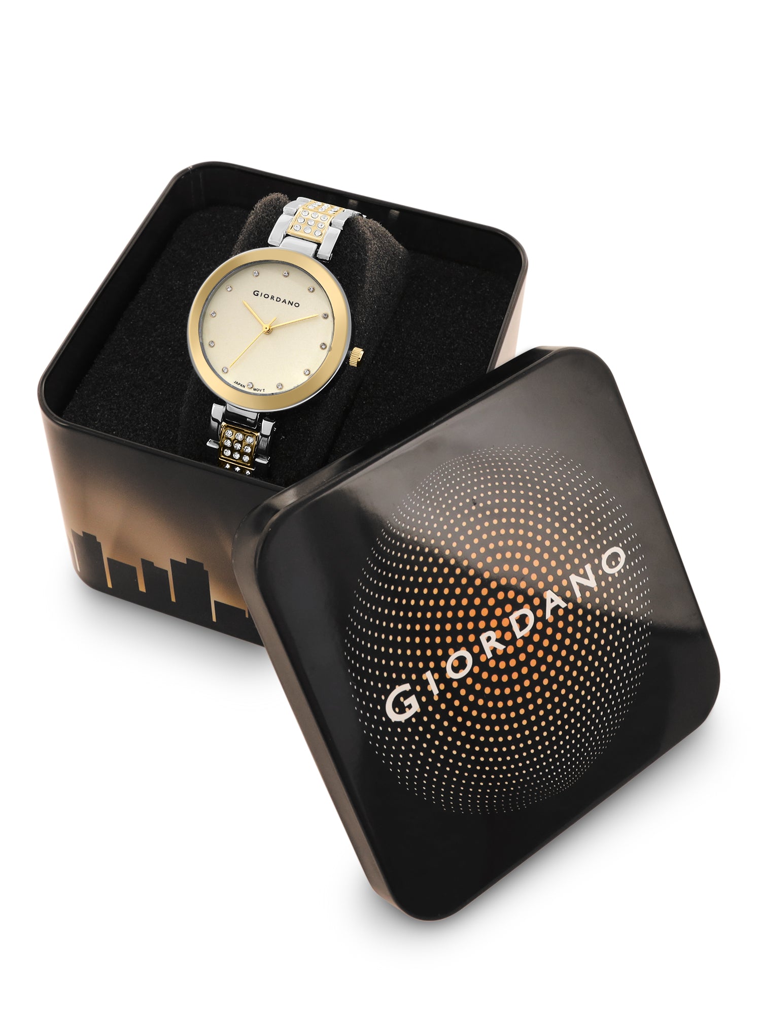 Giordano Eleganza Collection Analog Watch for Women with Crystal-Studded Strap & Diamond Indices-A2037-77