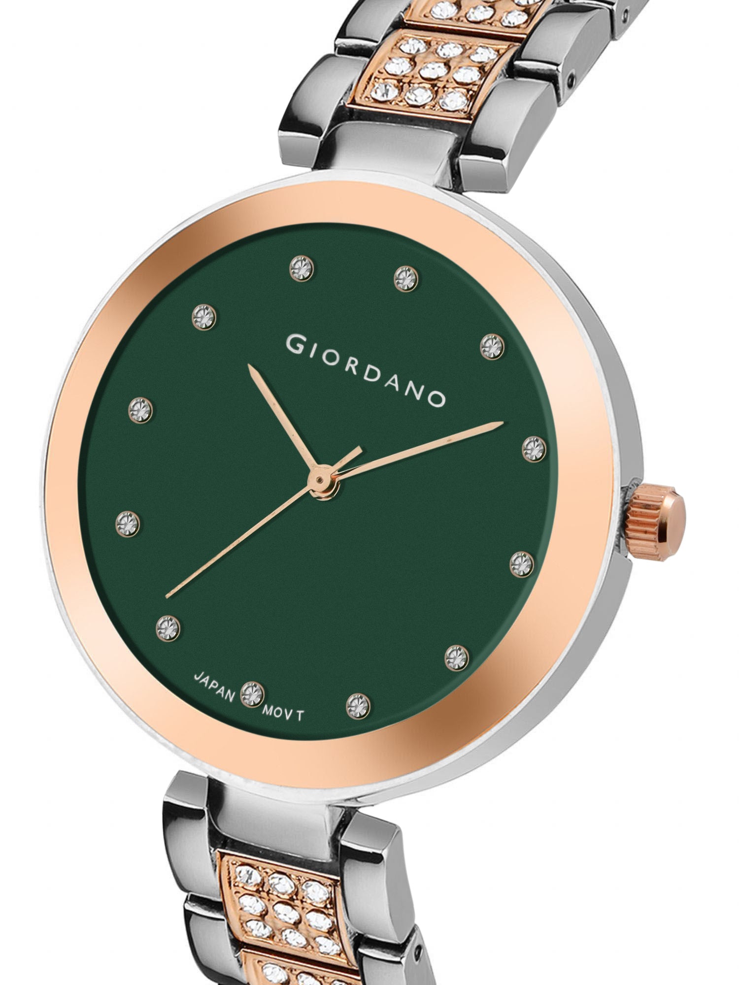 Giordano Eleganza Collection महिलाओं के लिए एनालॉग वॉच क्रिस्टल-स्टडेड स्ट्रैप और डायमंड इंडिसेस के साथ-A2037-99