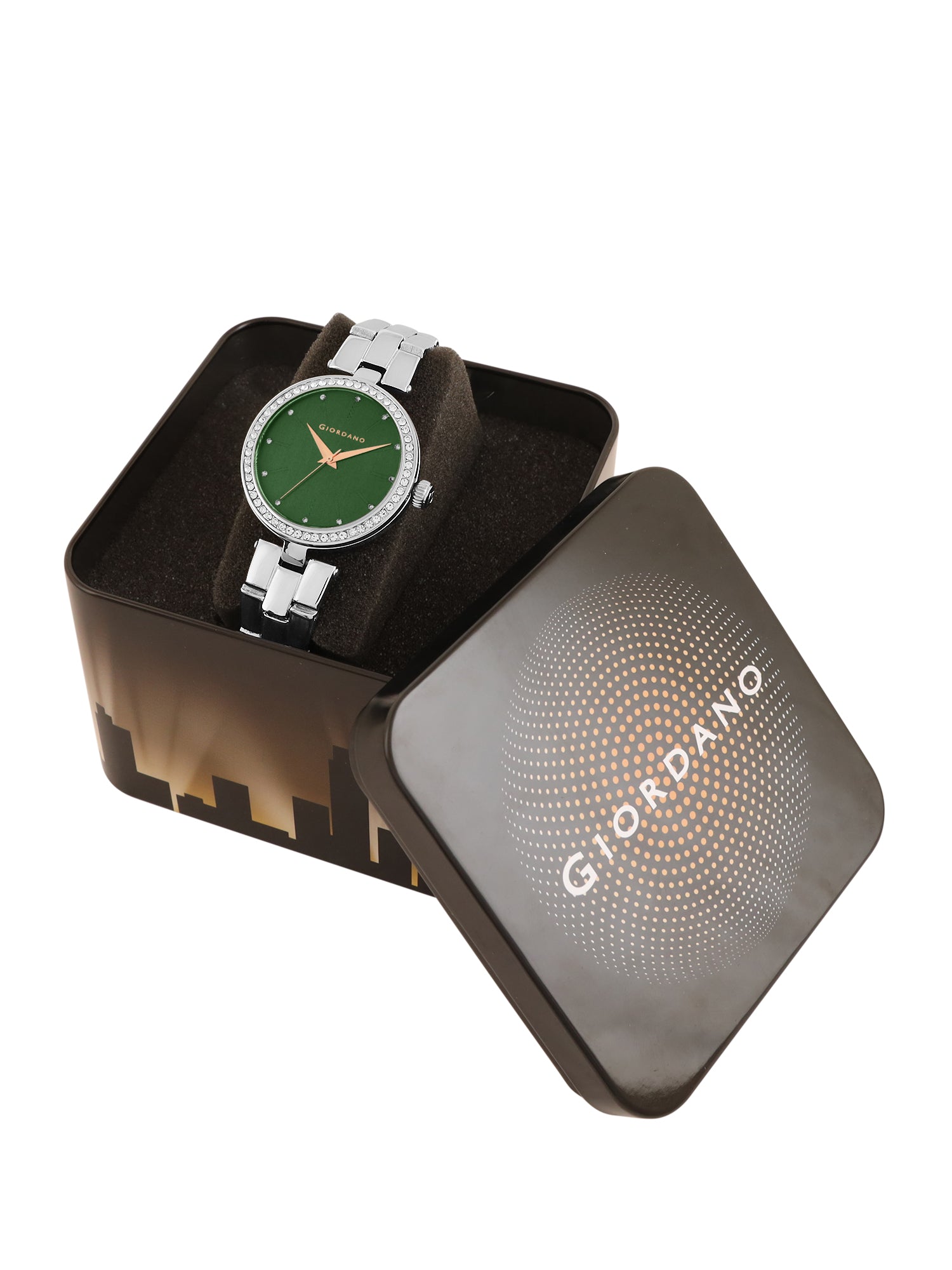 Giordano Analog Watch for Women with Diamond Studded Case and Metal Strap | A2079-55