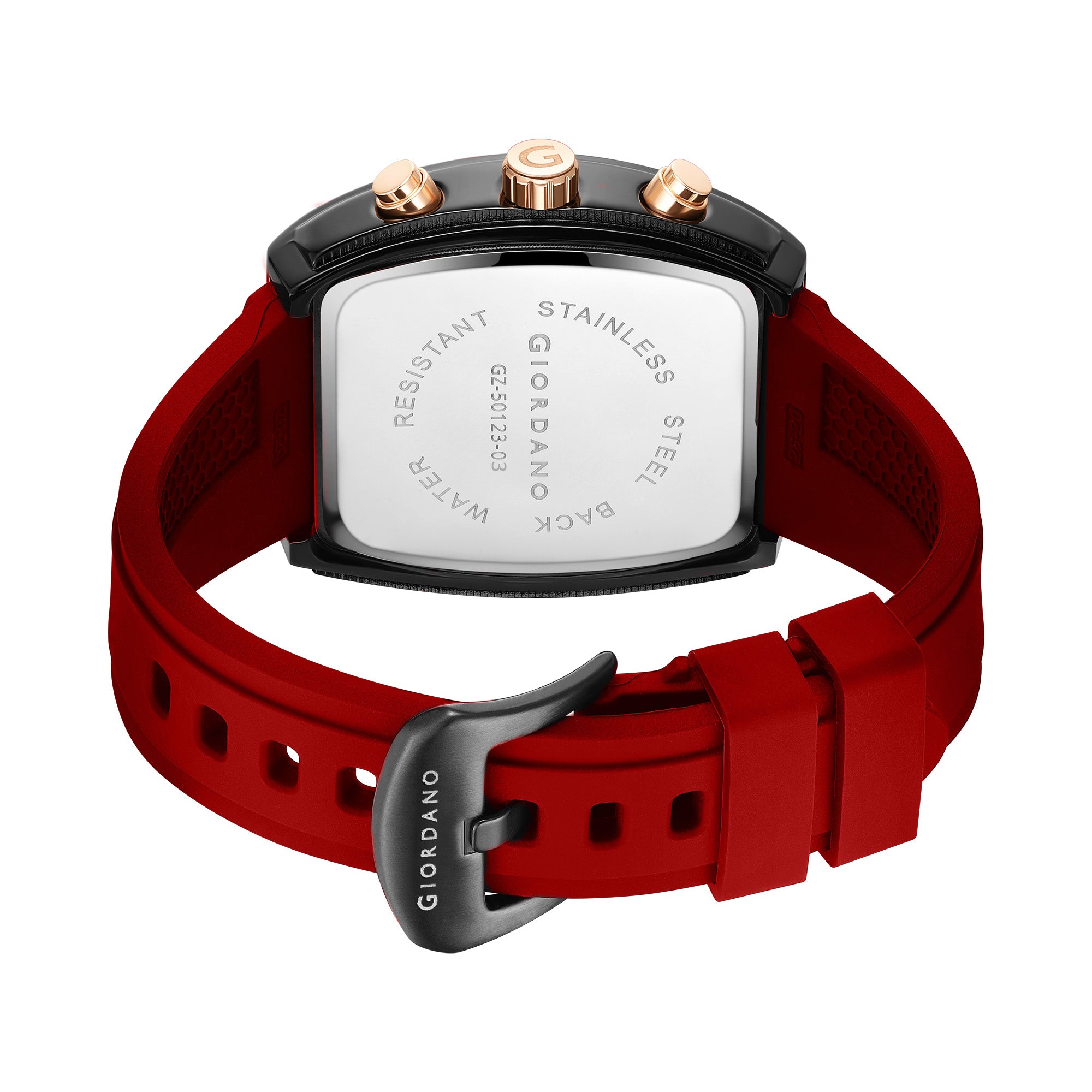 Giordano Red Square Dial Multifuncational Watch for Men with Stylish Design, Waterproof, Date Display & Silicone Strap GZ-50123-03