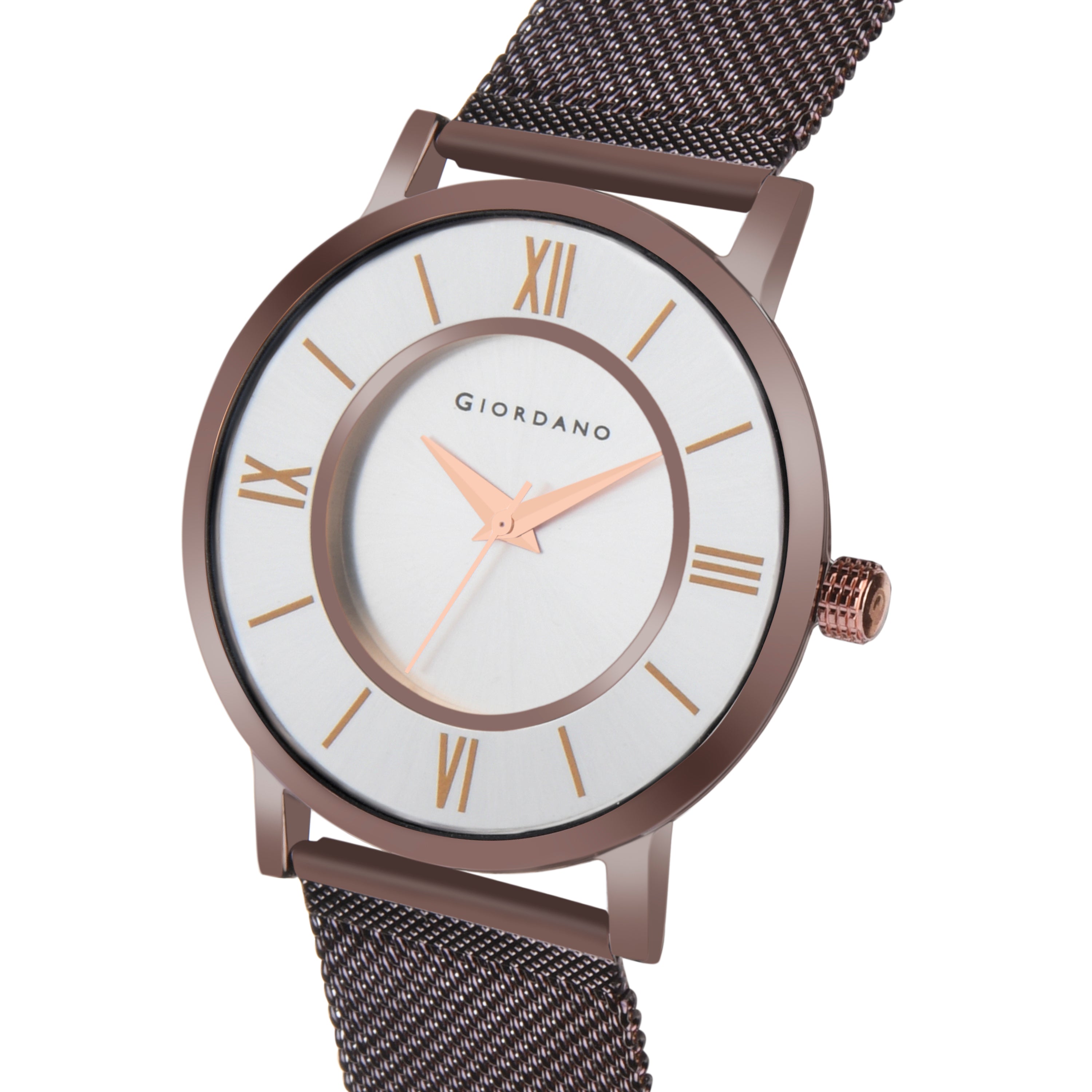 Giordano Rose Gold  Analog Stylish Watch for Couple with Stylish dial with Roman Indicess and mesh Metal Strap GD-1172-SETA-33