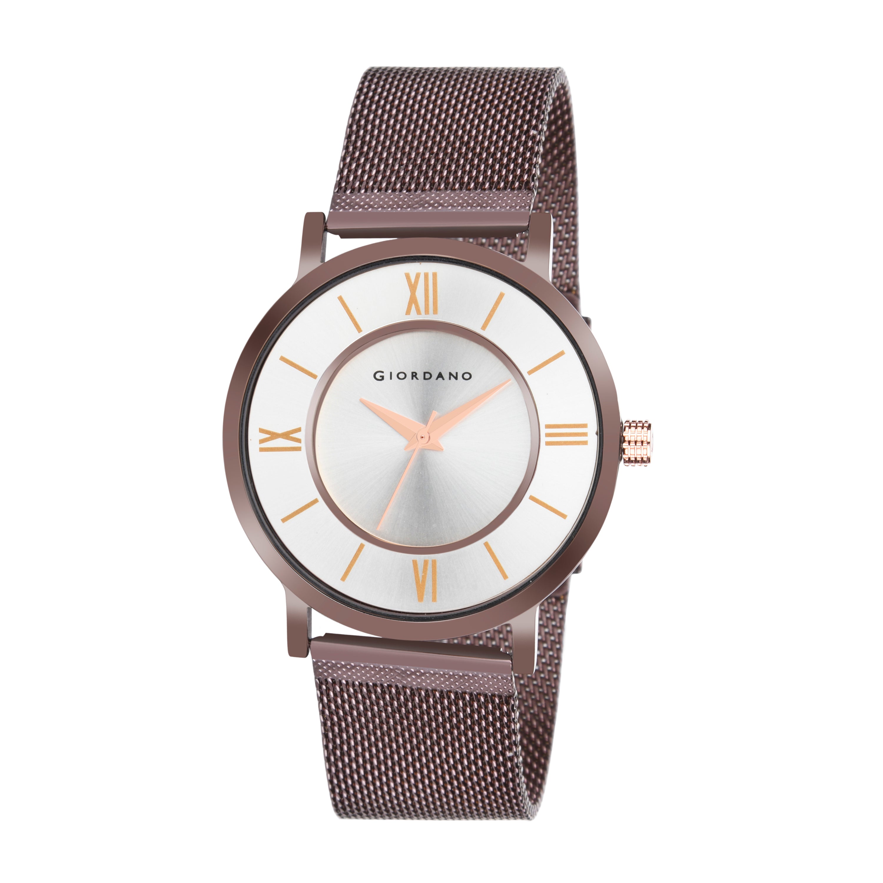 Giordano Rose Gold  Analog Stylish Watch for Couple with Stylish dial with Roman Indicess and mesh Metal Strap GD-1172-SETA-33