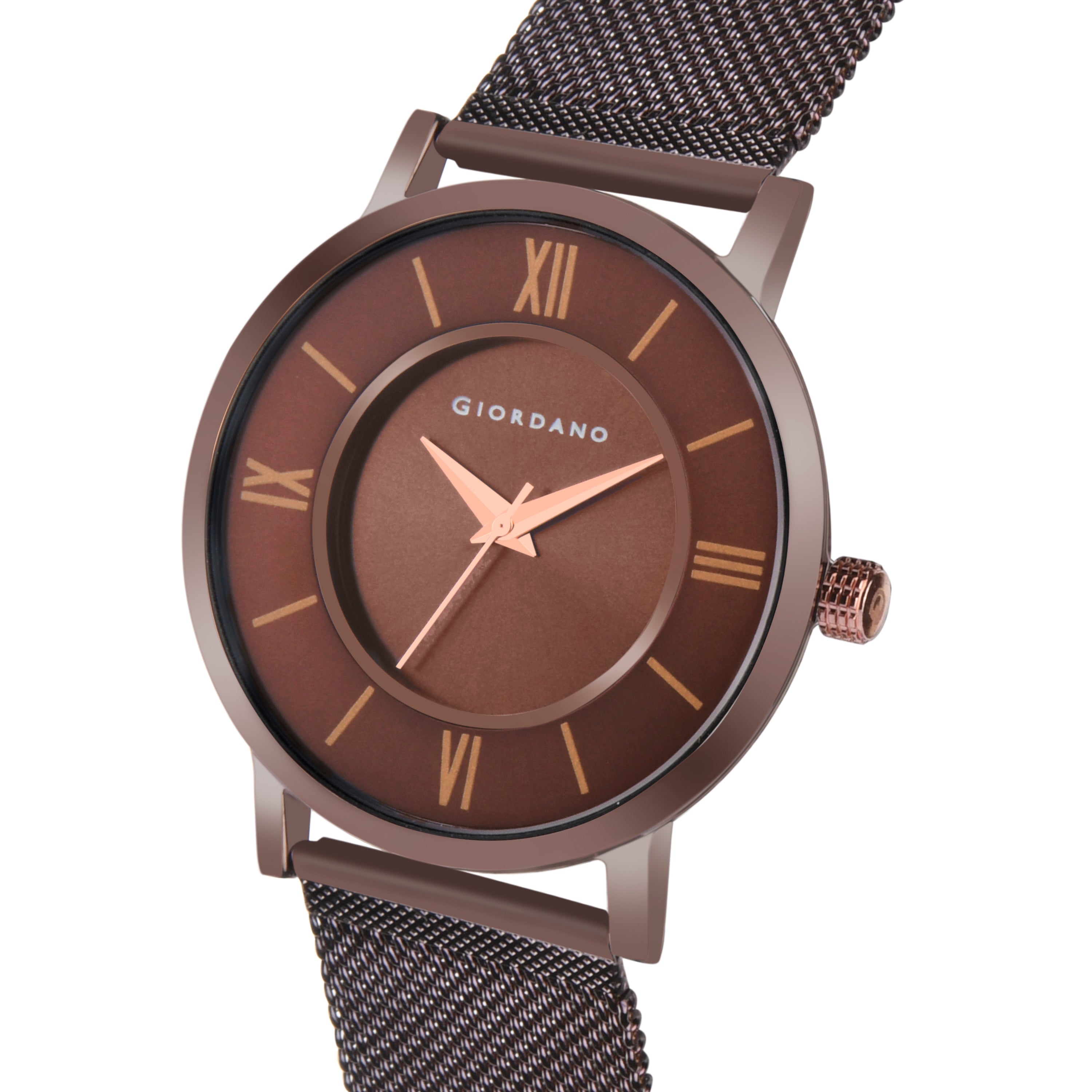Giordano Rose Gold  Analog Stylish Watch for Couple with Stylish dial with Roman Indicess and mesh Metal Strap GD-1172-SETA-55